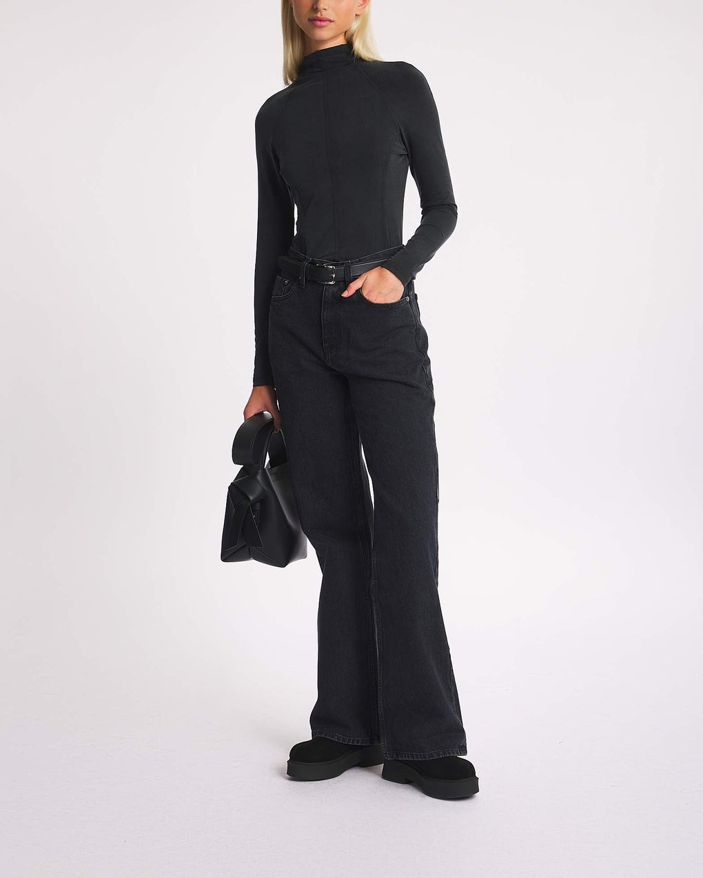 Top Fitted Mockneck Washed black - 3