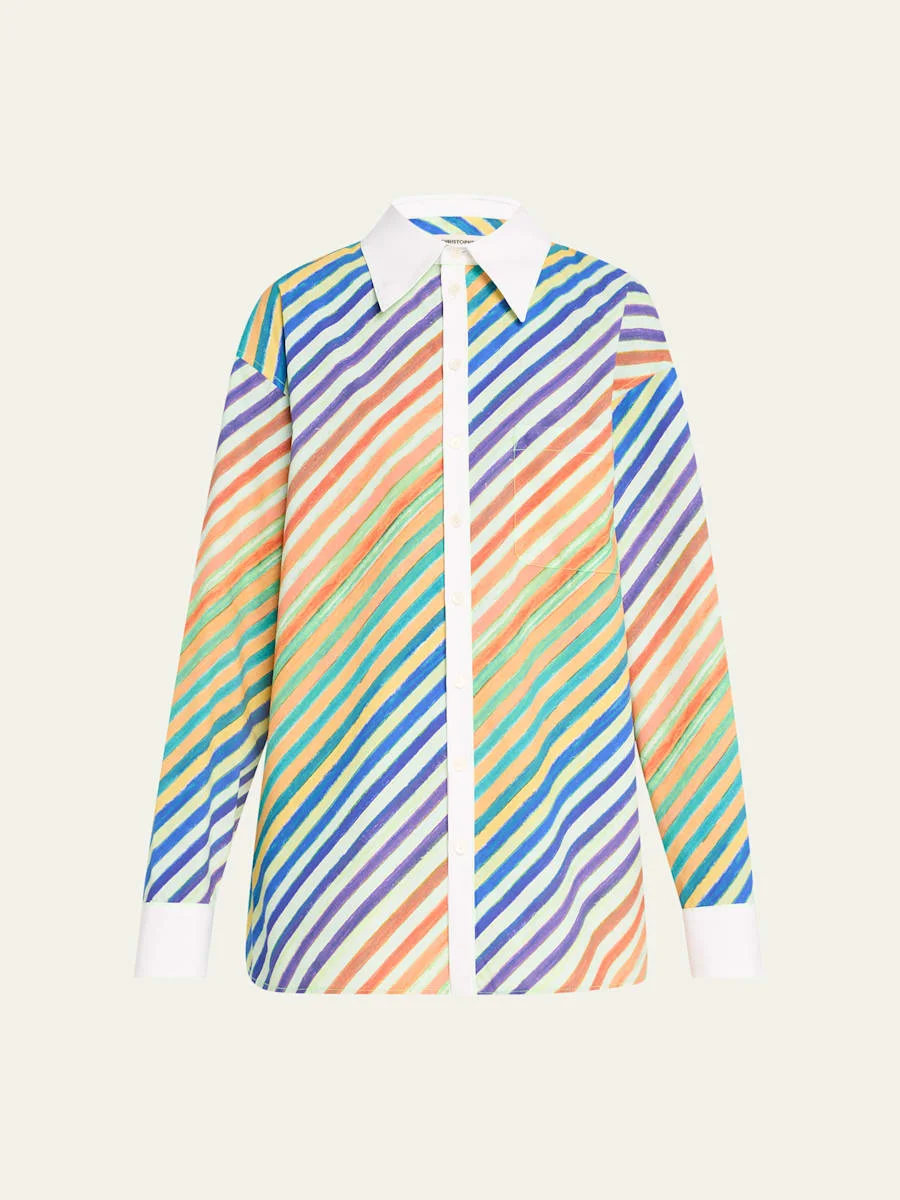 Striped Bias Button-Down Shirt - 1