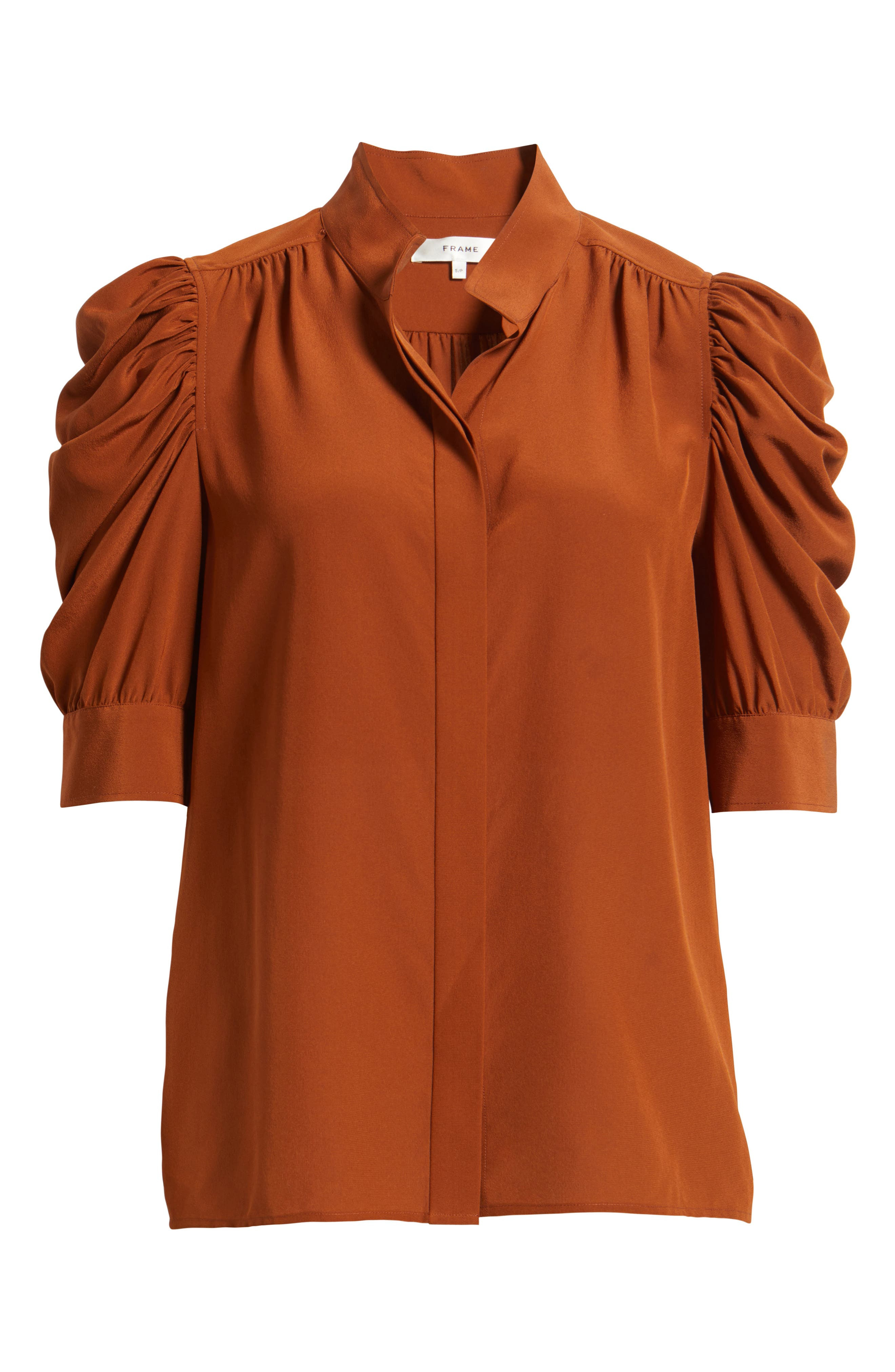 FRAME Gillian Silk Button-Up Shirt in Rust at Nordstrom - 5