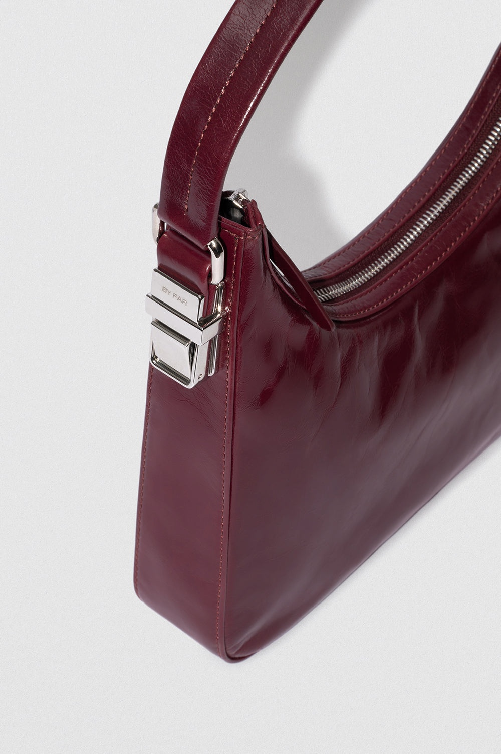Rhea Sour Cherry Creased Calf Leather Shoulder Bag - 3