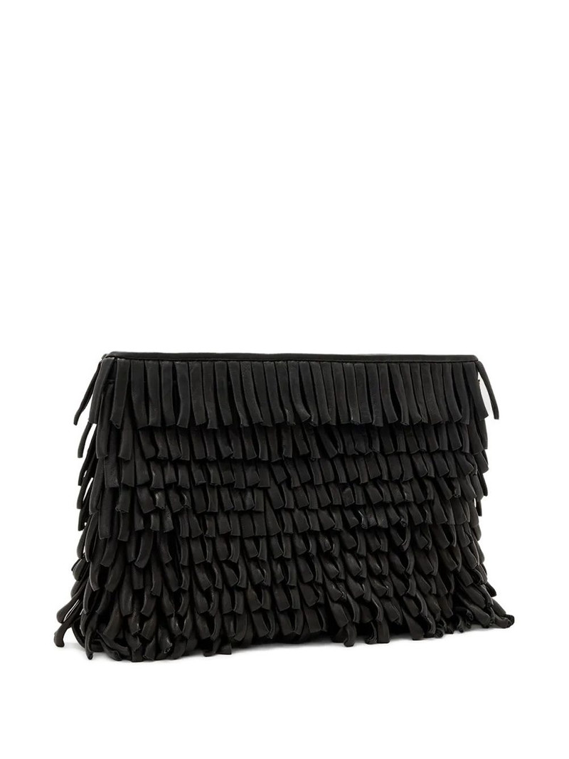ALLSAINTS Bettina leather fringe clutch outlook