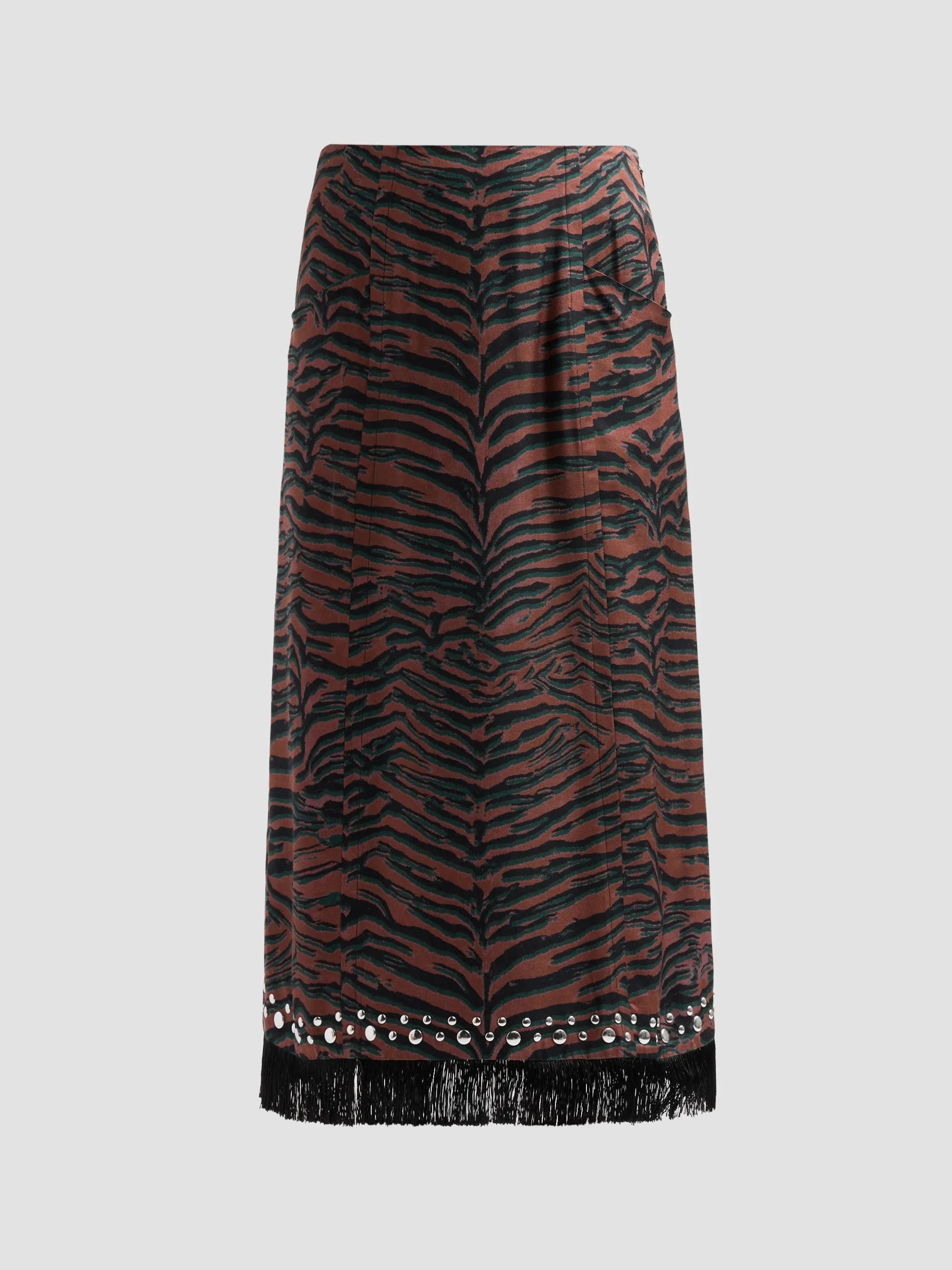 Women's Tiger Studded Fringe-Trim Midi Skirt - Sierra Multi - 1