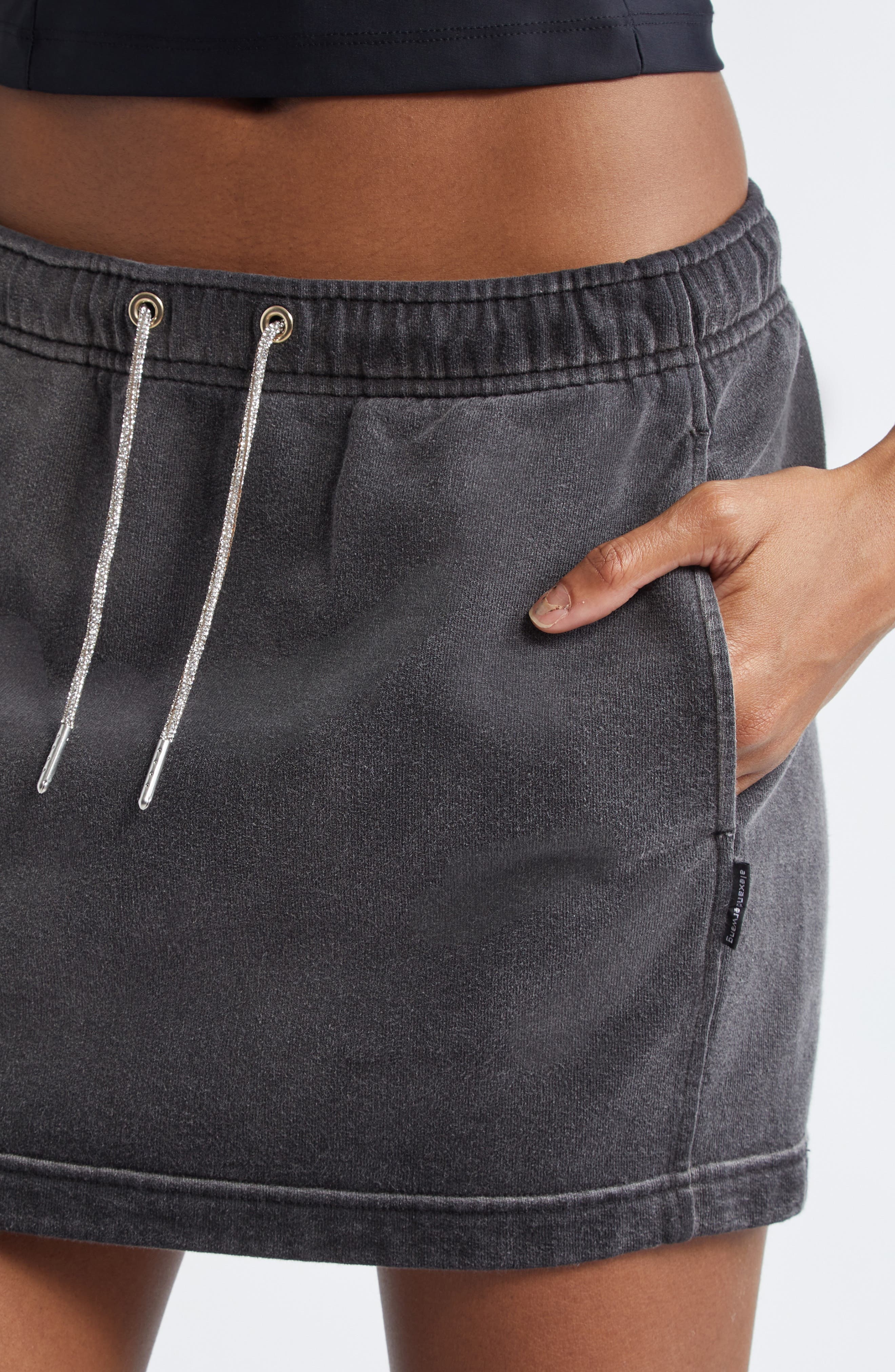 Alexander Wang Hotfix Crystal Drawstring French Terry Miniskirt in Washed Caviar at Nordstrom - 4