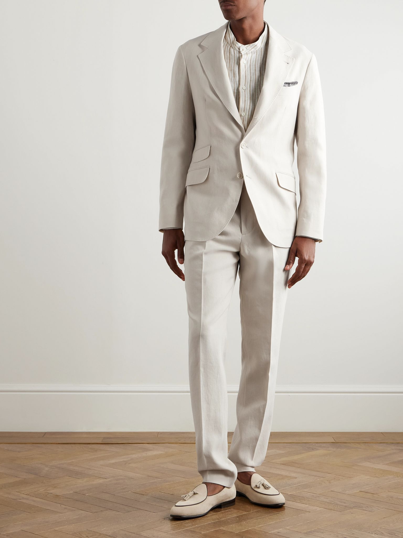 Slim-Fit Straight-Leg Pleated Linen Suit Trousers Beige - 2