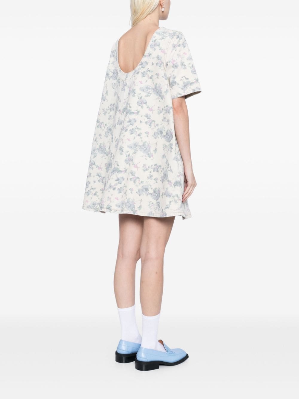 floral-print denim dress - 4