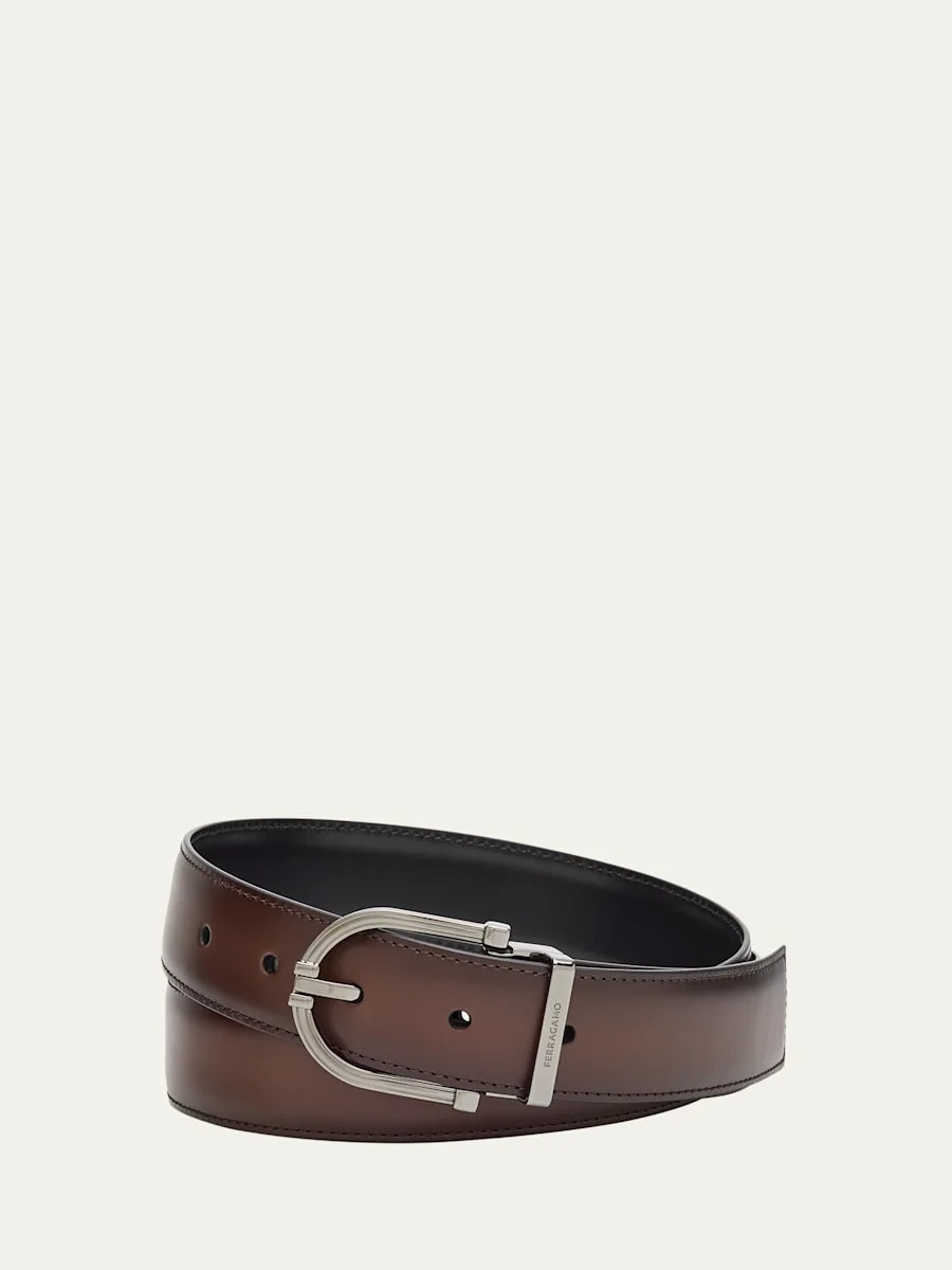 Men's Reversible Leather Curve-Buckle Belt - 1