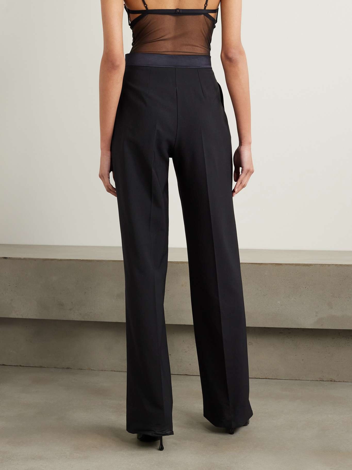 Satin-trimmed crepe wide-leg pants - 3