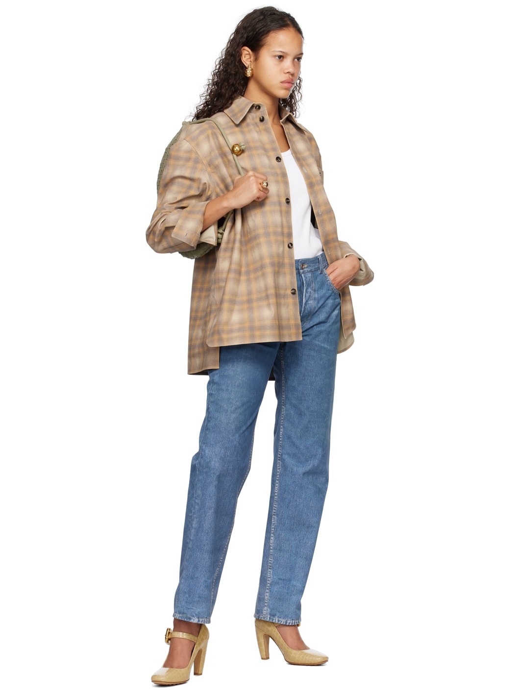 Beige Printed Leather Shirt - 4