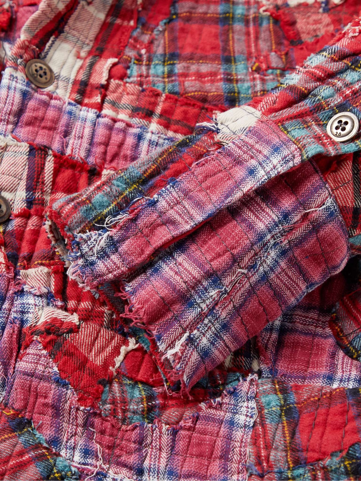 Distressed Patchwork Checked Cotton Overshirt - 3