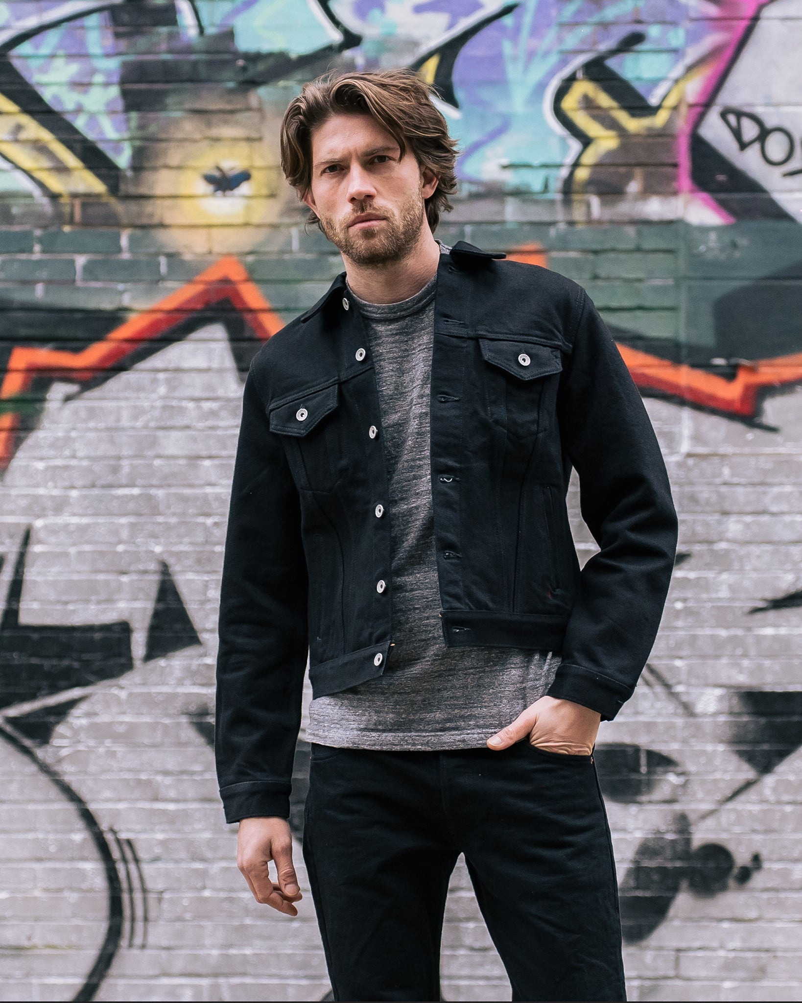 IH-526-SBG 21oz Selvedge Denim Modified Type III Jacket - Superblack (Fades To Grey) - 5
