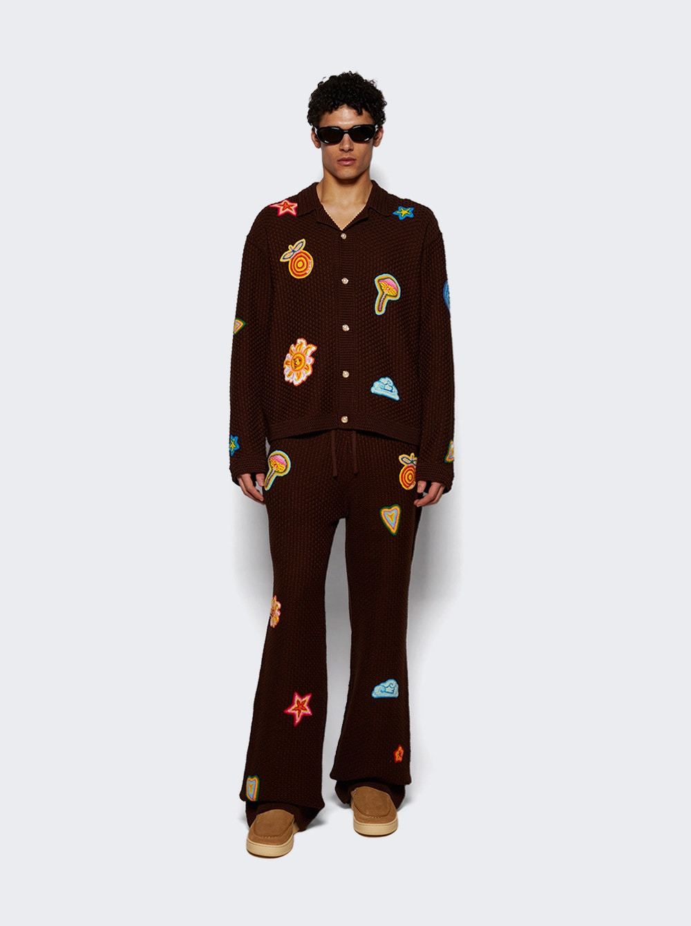 Crochet Shirt With Patches Brown - 5