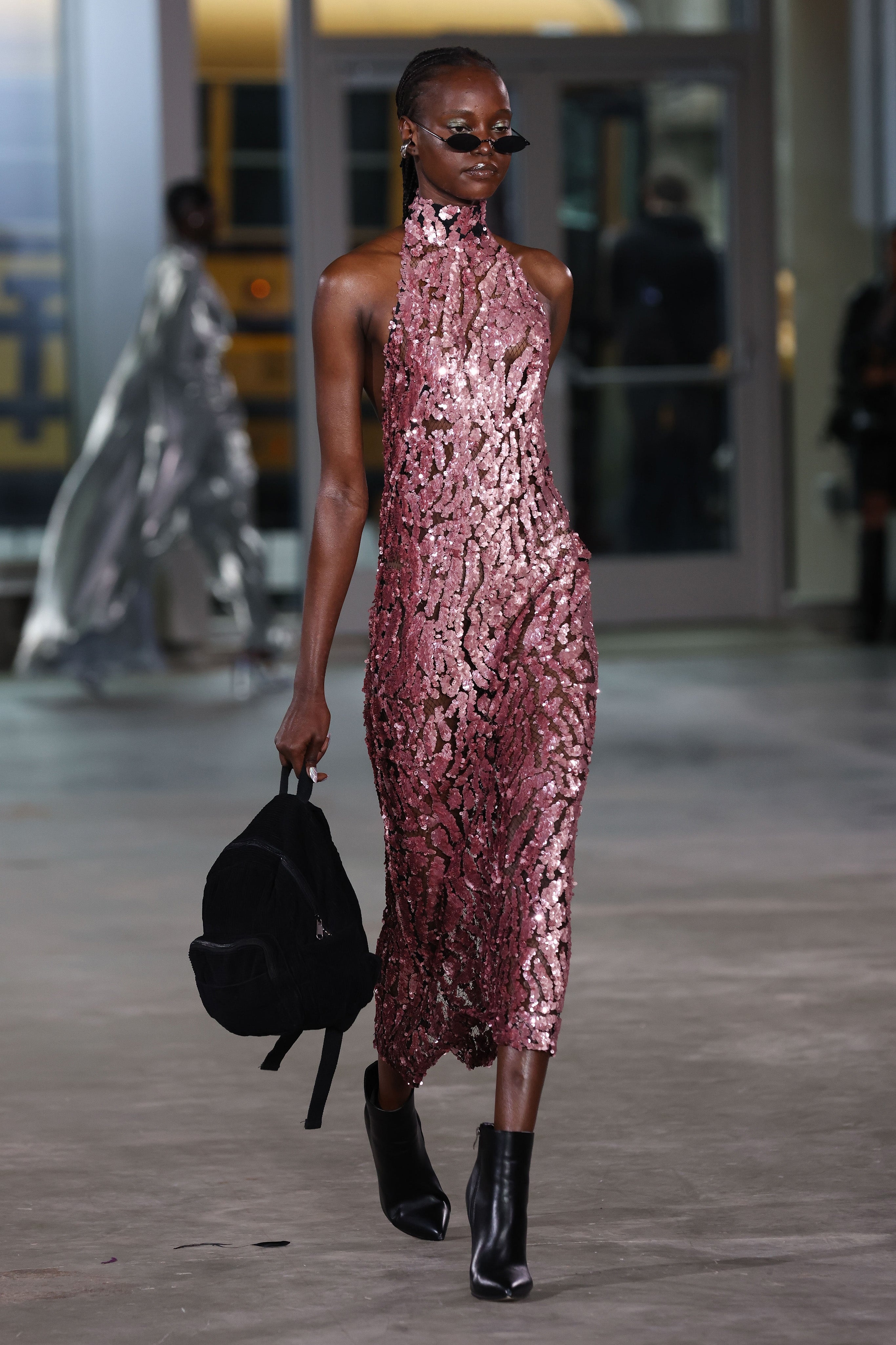 Sequin Halter Open Back Dress - 1