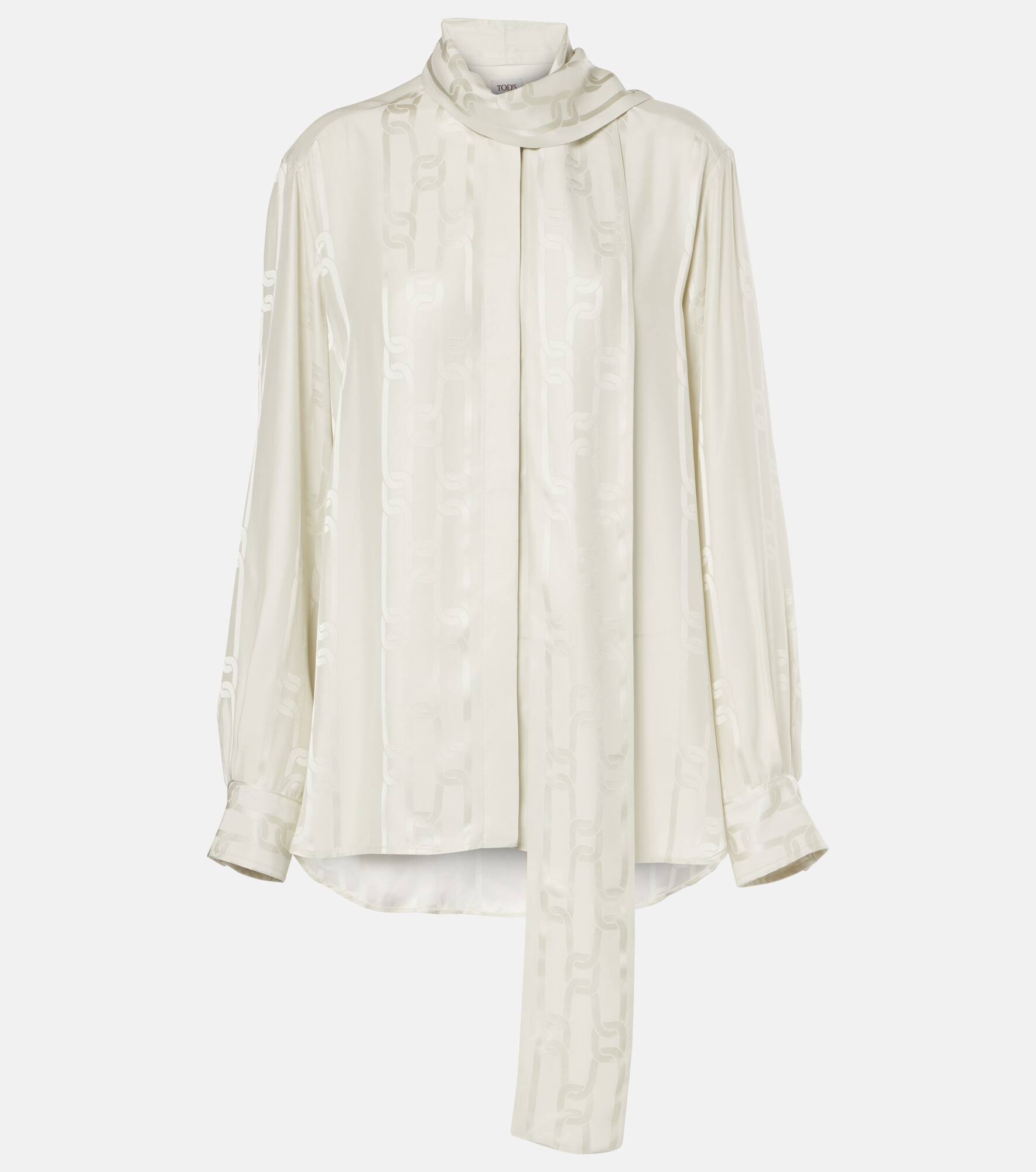 Scarf-detail satin jacquard blouse - 1