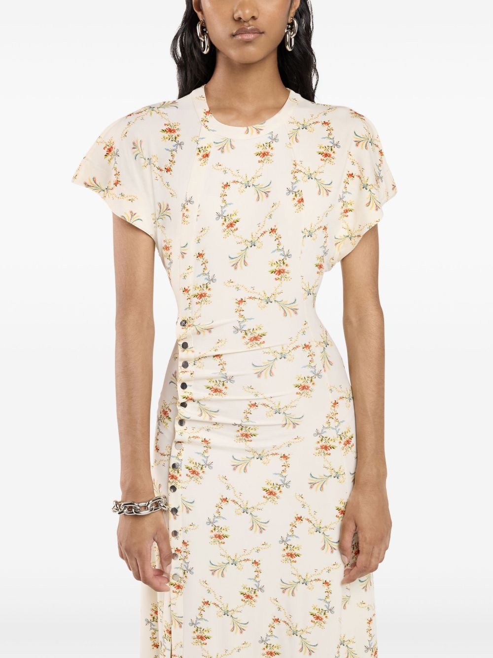 floral-print ruched midi dress - 5