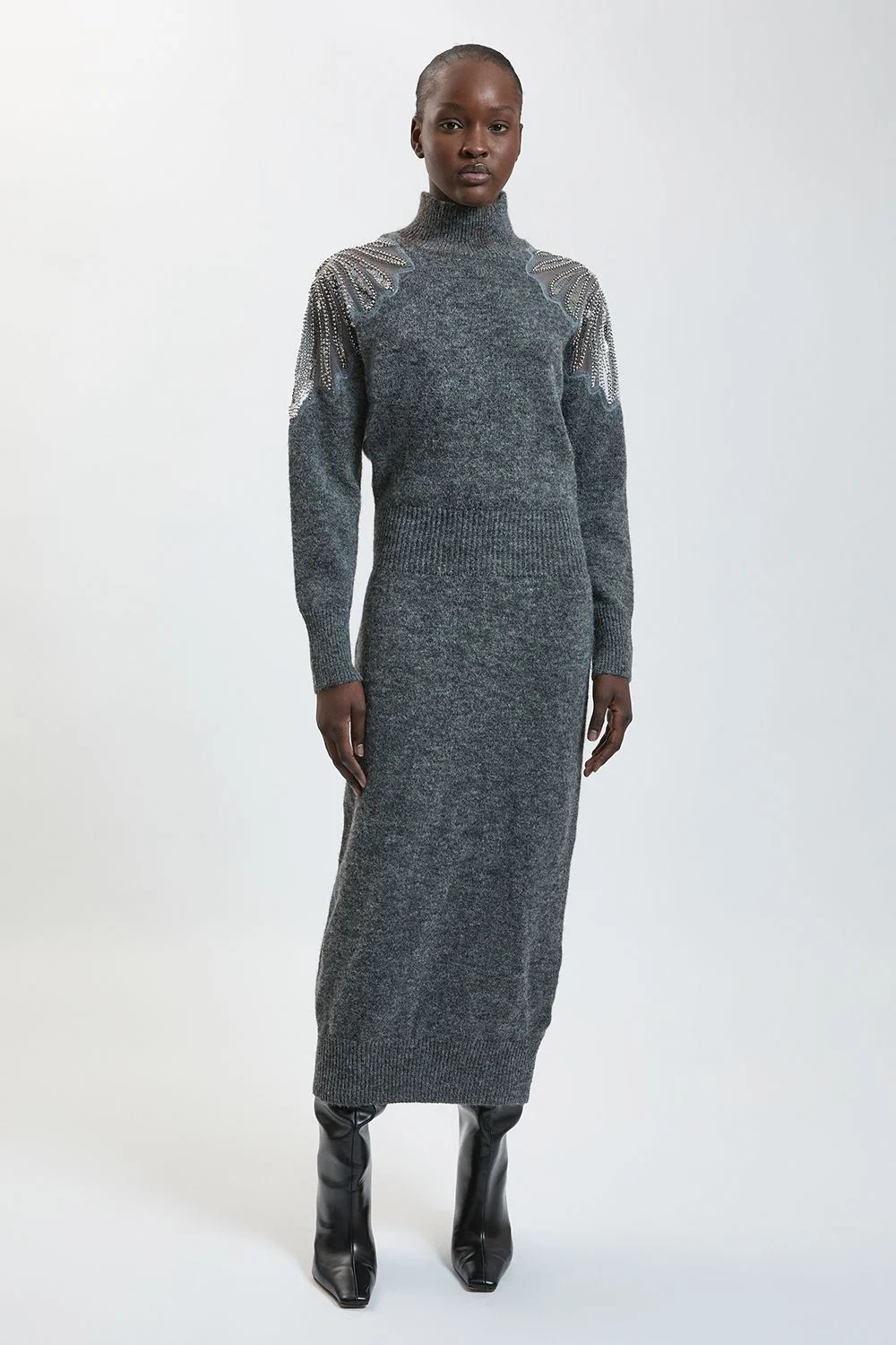 Embellished Cosy Knitted Midi Dress - 1
