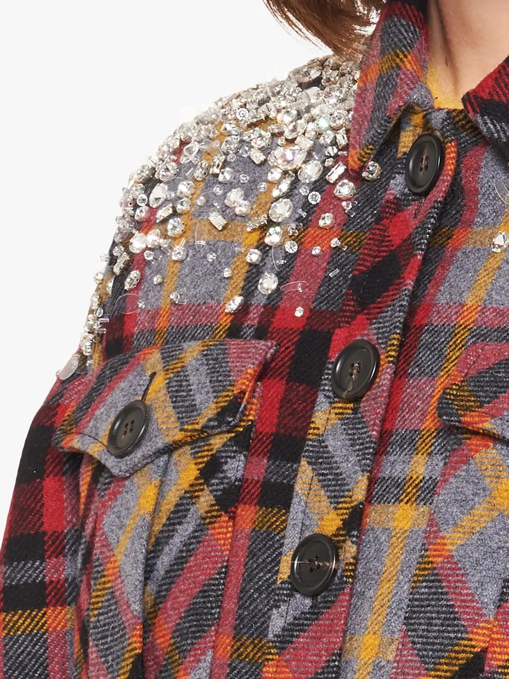 crystal-embellished plaid jacket - 5