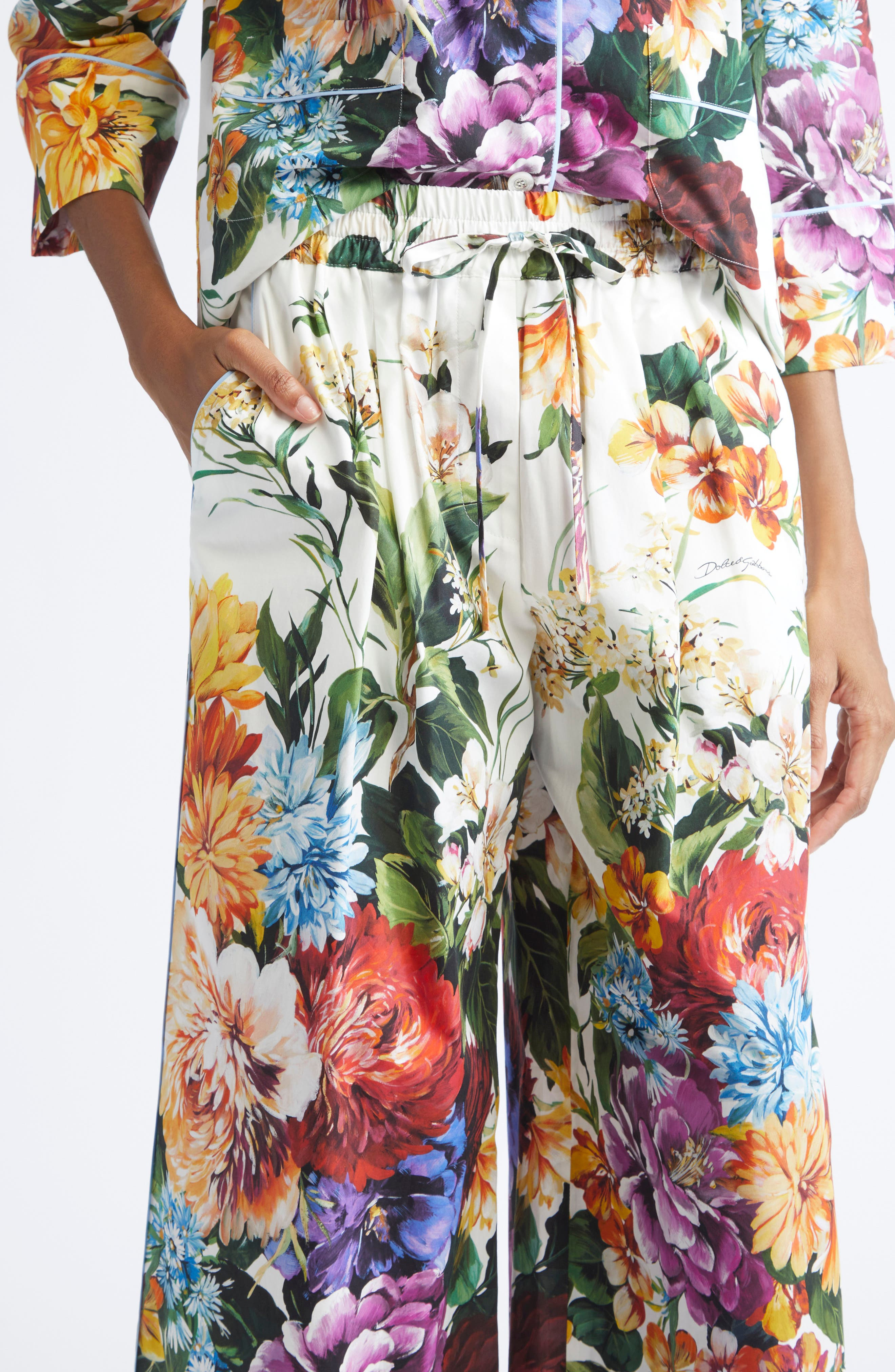 Dolce&Gabbana Floral Crop Cotton Wide Leg Pants in Ha5Pc B.fiori Cret. F.bco at Nordstrom - 5