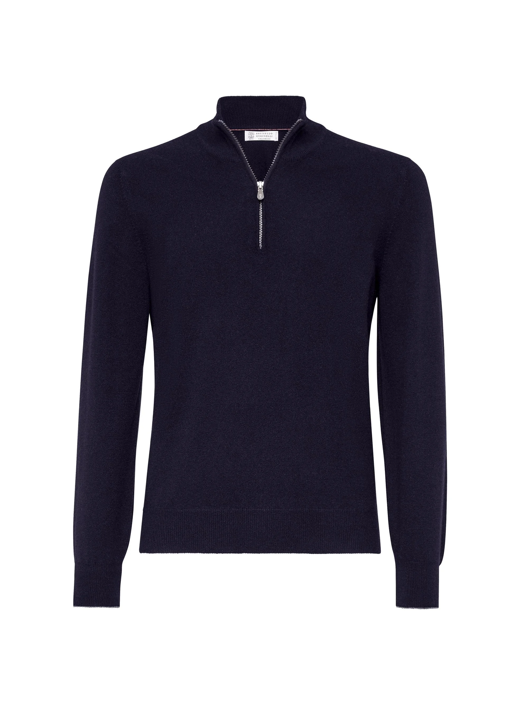 Men's Cashmere Sweater with Half Zip - Navy Blue - 1