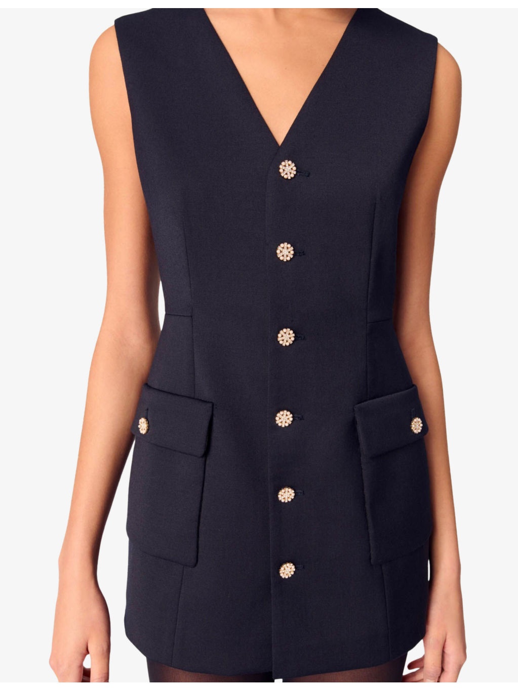 Patch-pocket V-neck woven mini dress - 5