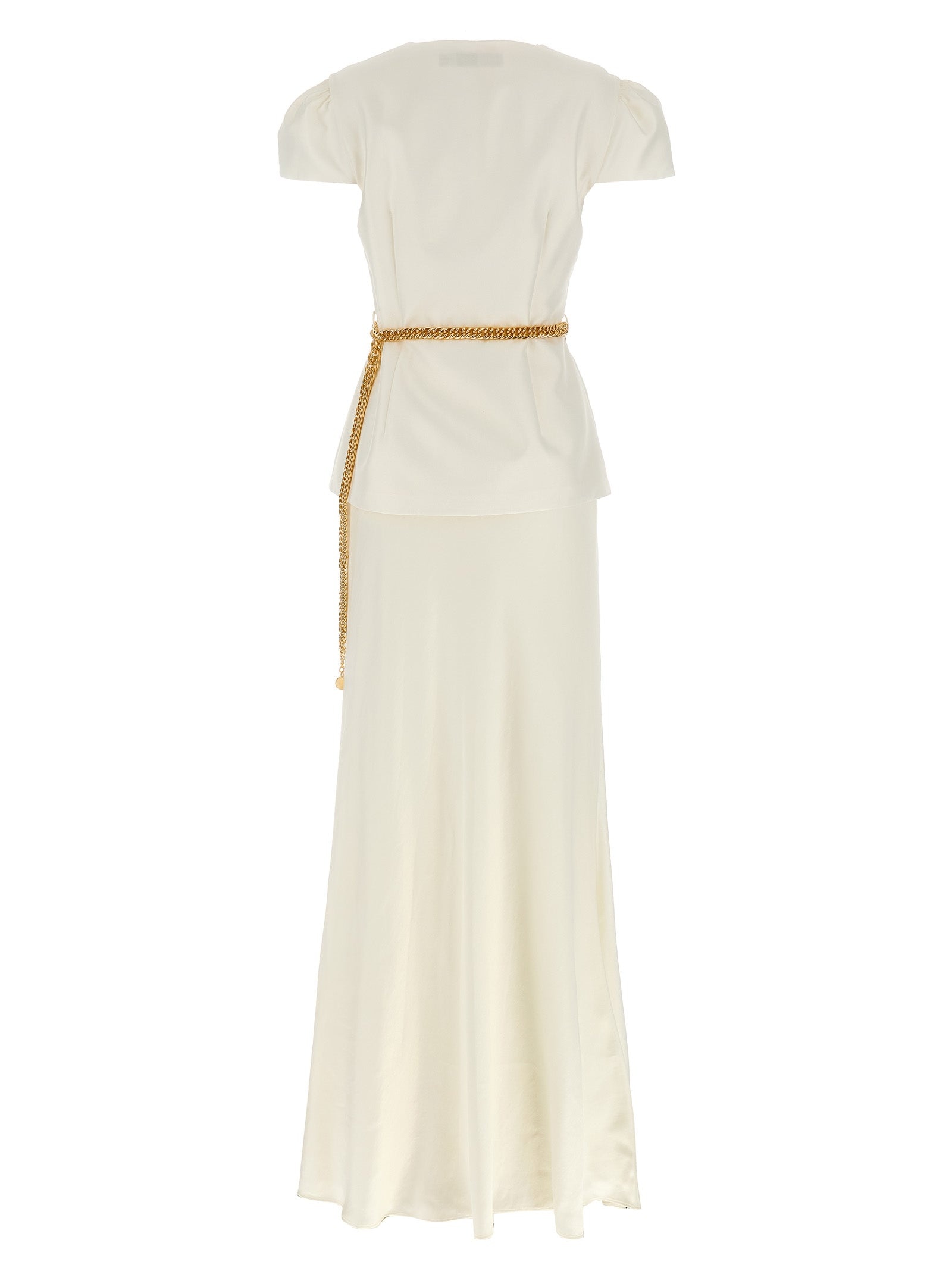 Cream Taffeta Chain Belt Maxi Dresses White - 2