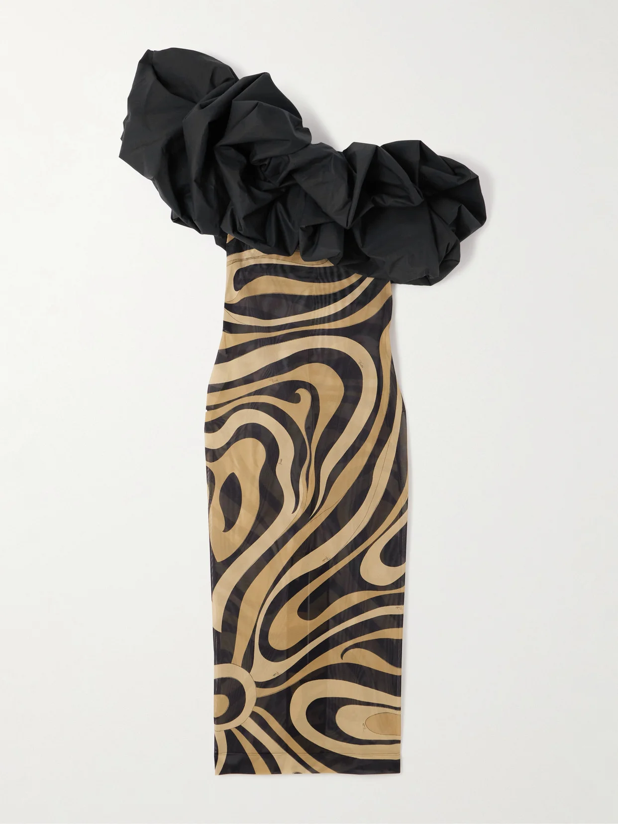 Marmo One-shoulder Ruffled Cotton Poplin-trimmed Printed Mesh Maxi Dress - 1