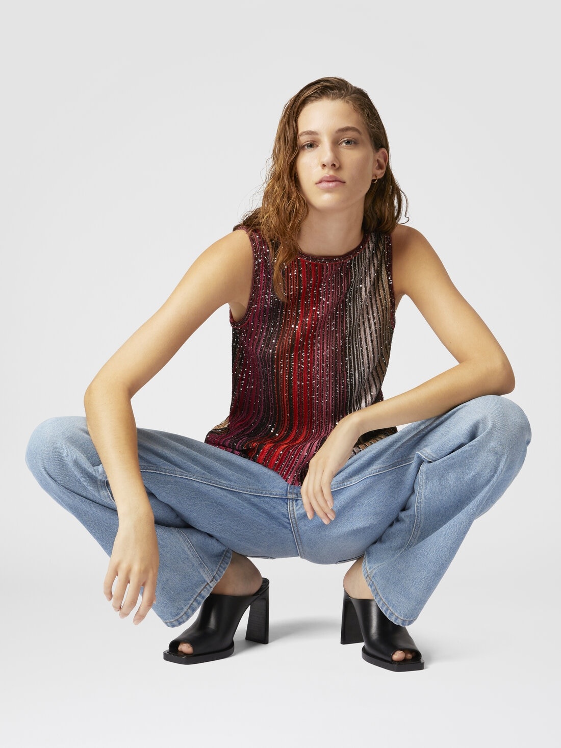 Partial striped sleeveless top with sequins - 4