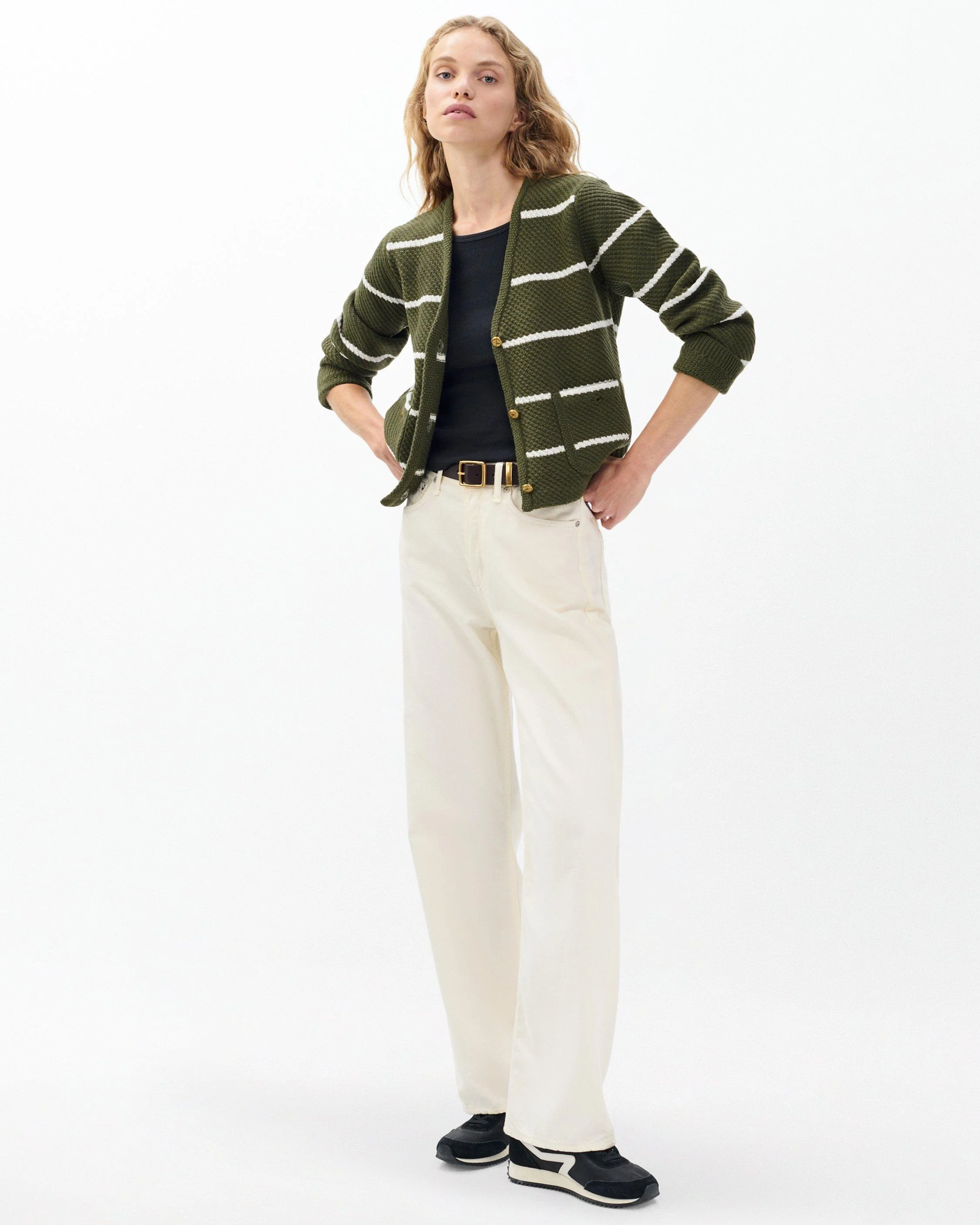 Peggy Striped Wool V-Neck Cardigan - 1