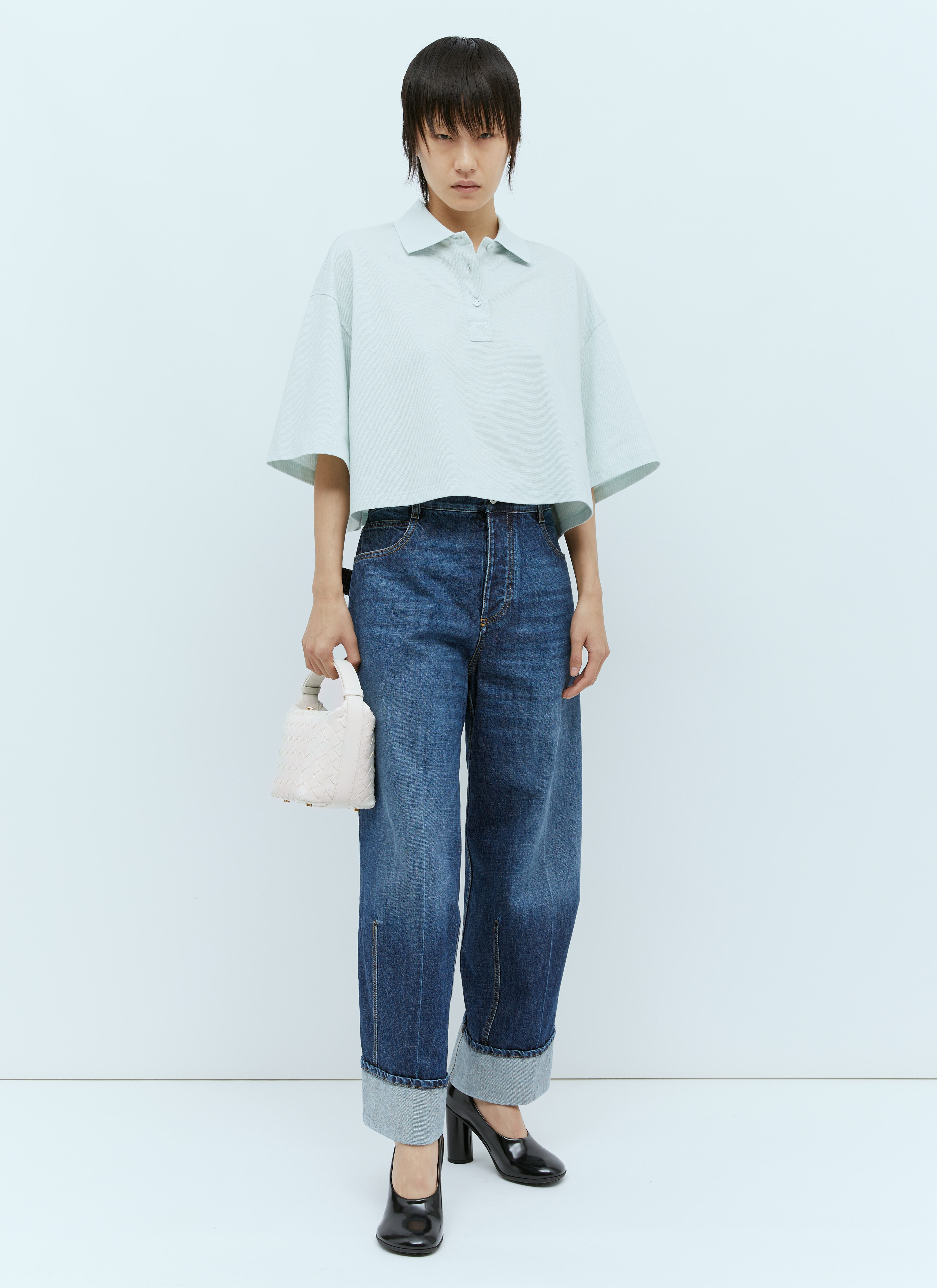 【関税込み】Bottega Veneta ネイビー＆ホワイト Wallace バッグ Bottega Veneta: ネイビー＆ホワイト Wallace バッグ | SSENSE 日本