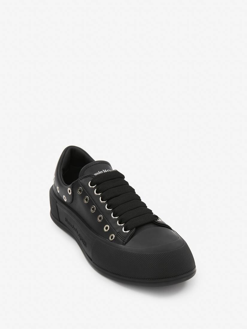 Men's Deck Plimsoll in Black/silver - 2