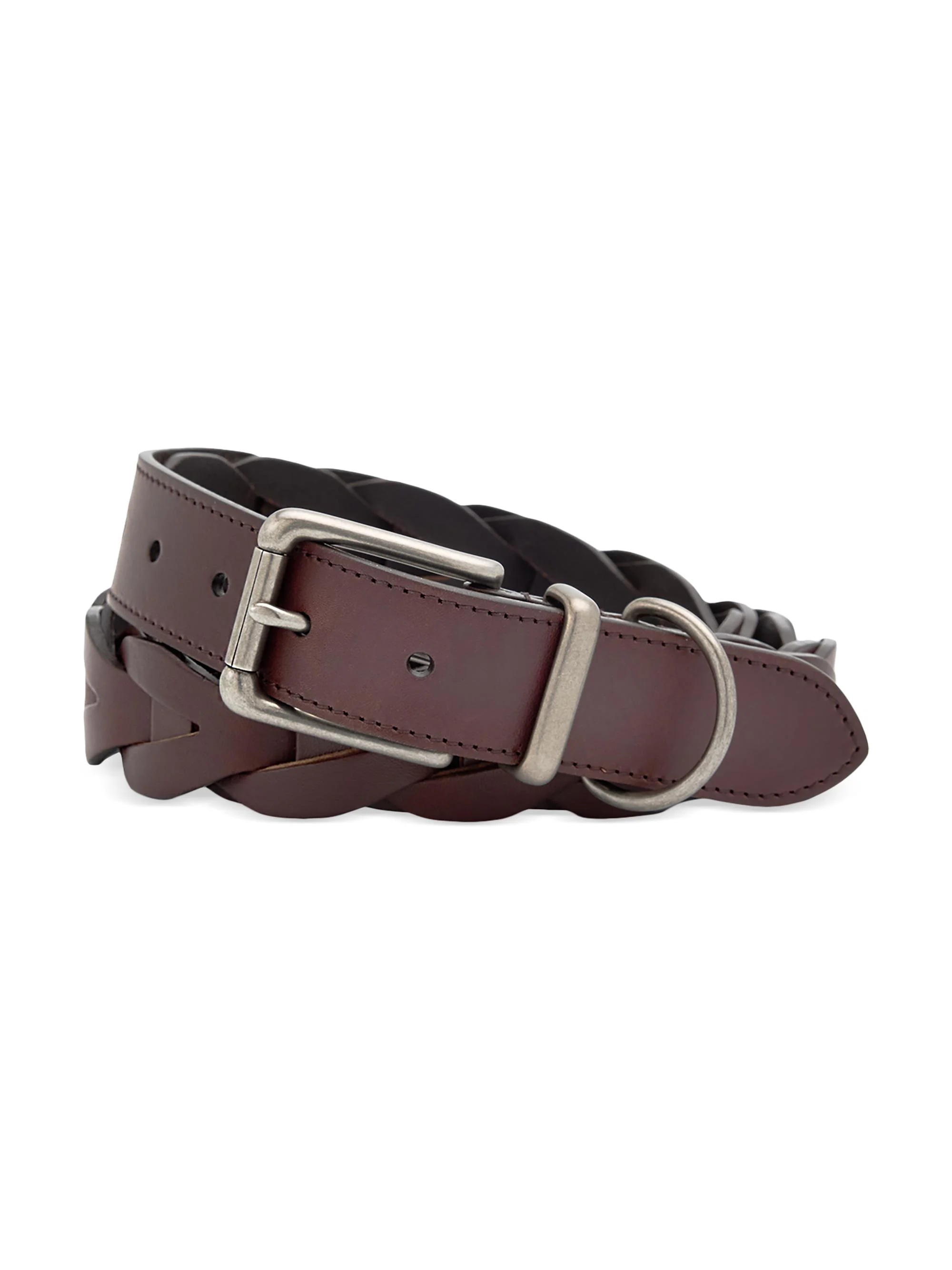 Men's Woven Leather D-Ring Belt - Brown - 1