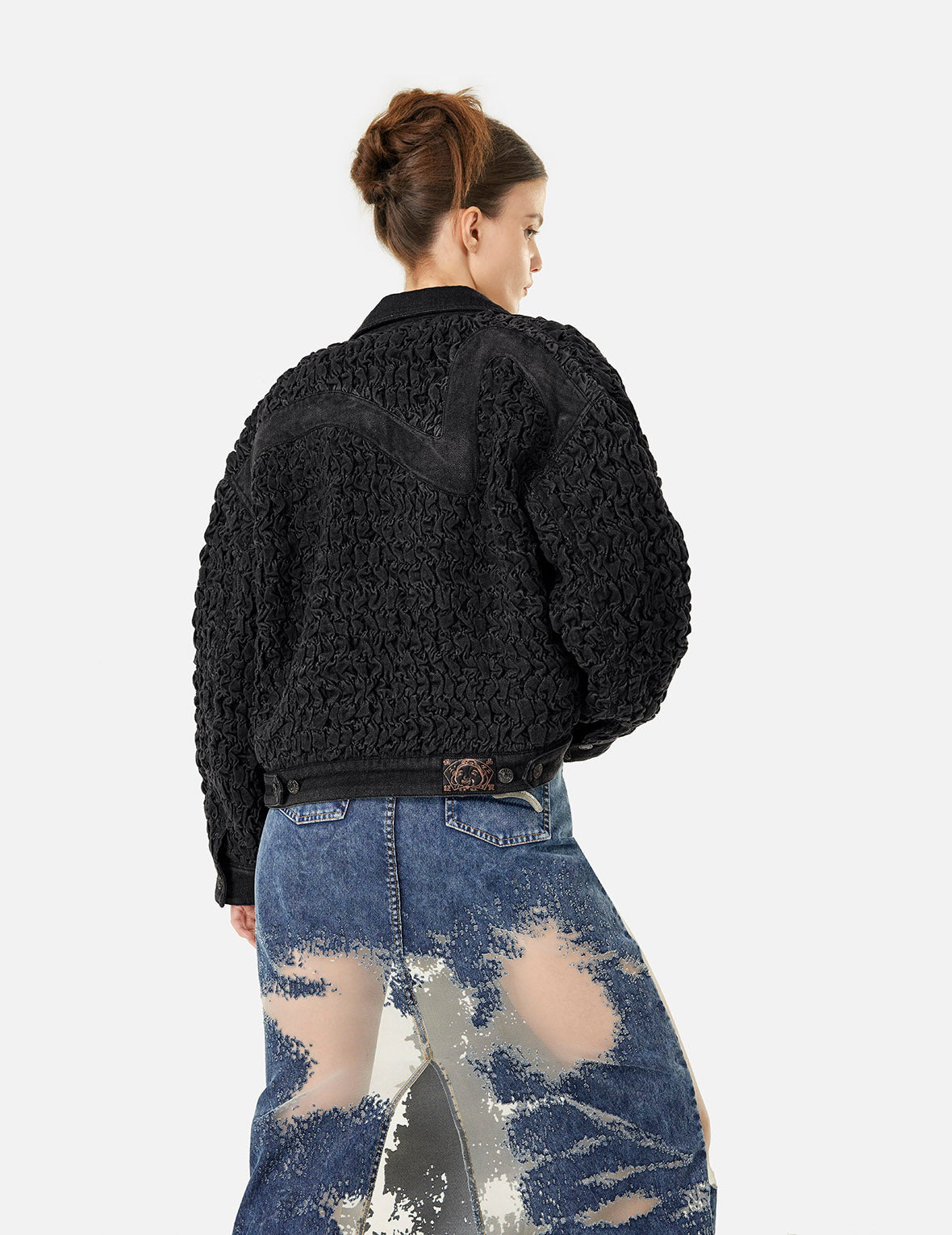 SEAGULL EMBROIDERY TEXTURE OVERSIZED DENIM JACKET - 6