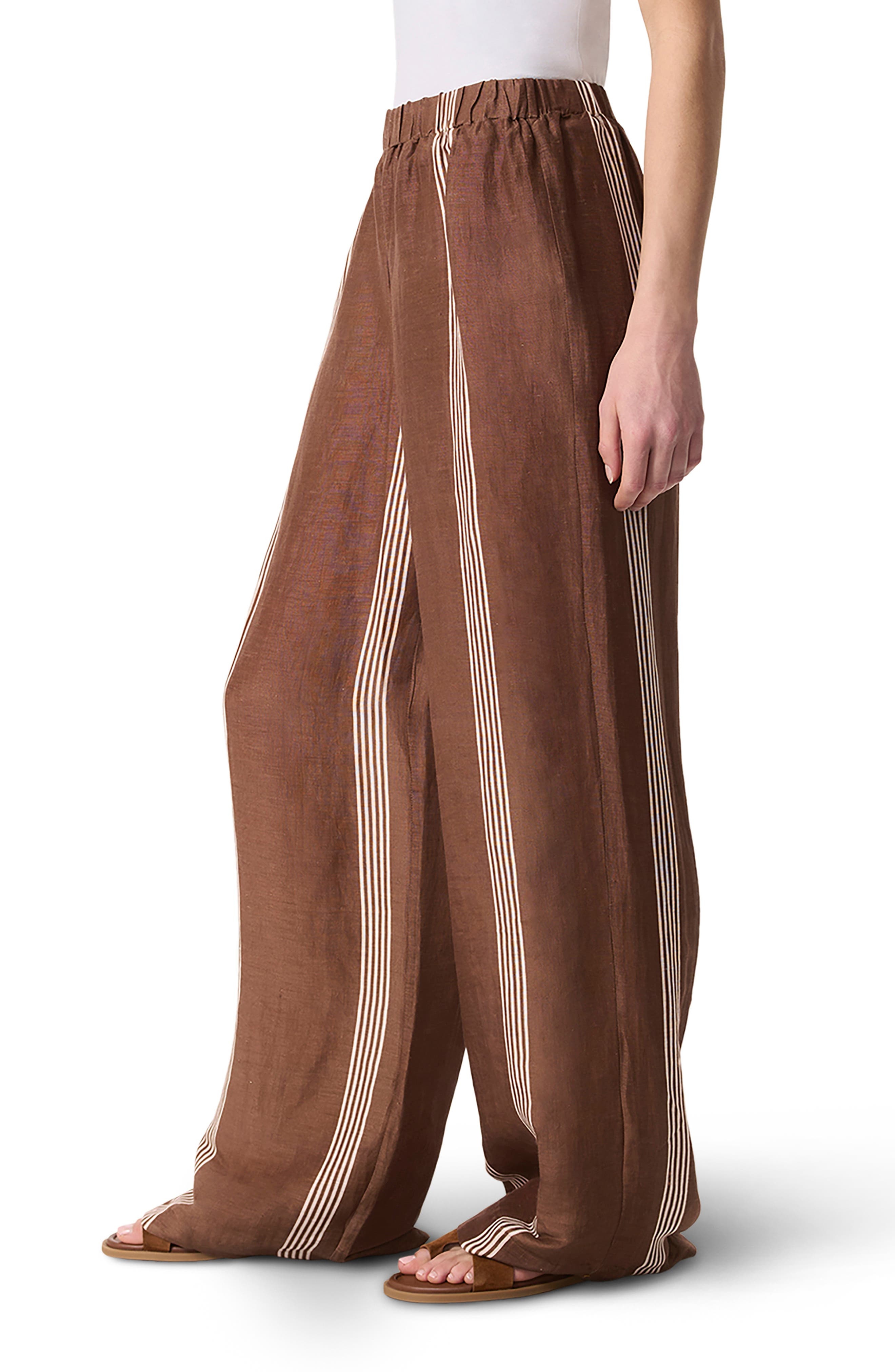 rag & bone Olivia Stripe Linen & Silk Pants in Brown Stripe at Nordstrom - 3