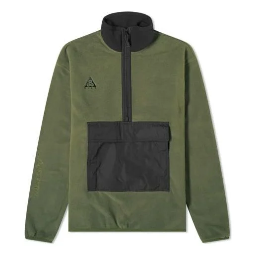 Nike ACG Logo Embroidered Half Zipper Fleece Stand Collar Pullover Jacket Green Army green CK6839-32 - 1