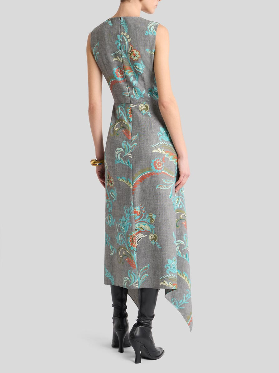 ASYMMETRIC WOOL-BLEND MIDI DRESS WITH DAFFODIL PRINT - 4