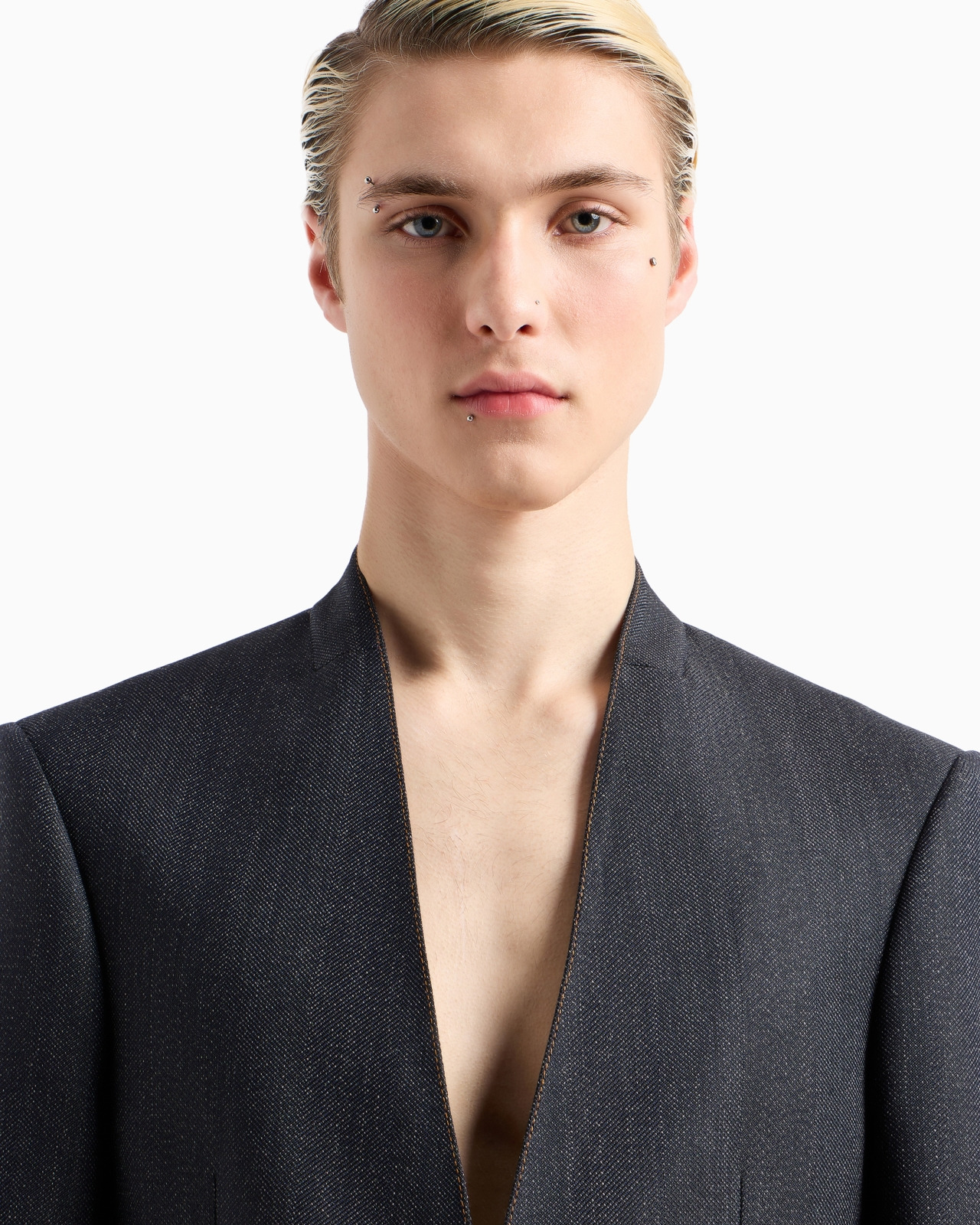 Mouliné wool-blend chevron motif blazer - 5