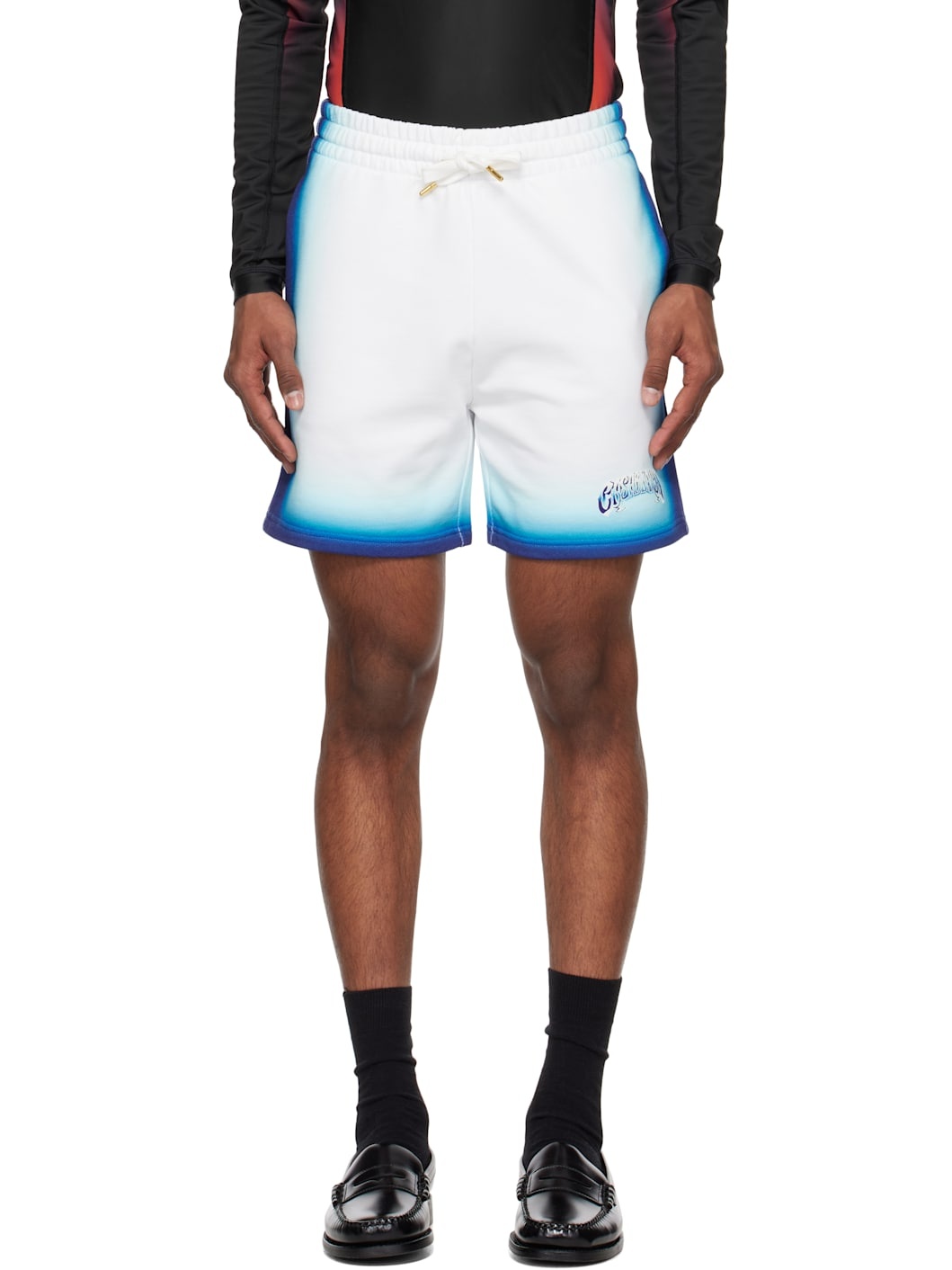 White & Blue Fade Sweat Shorts - 1