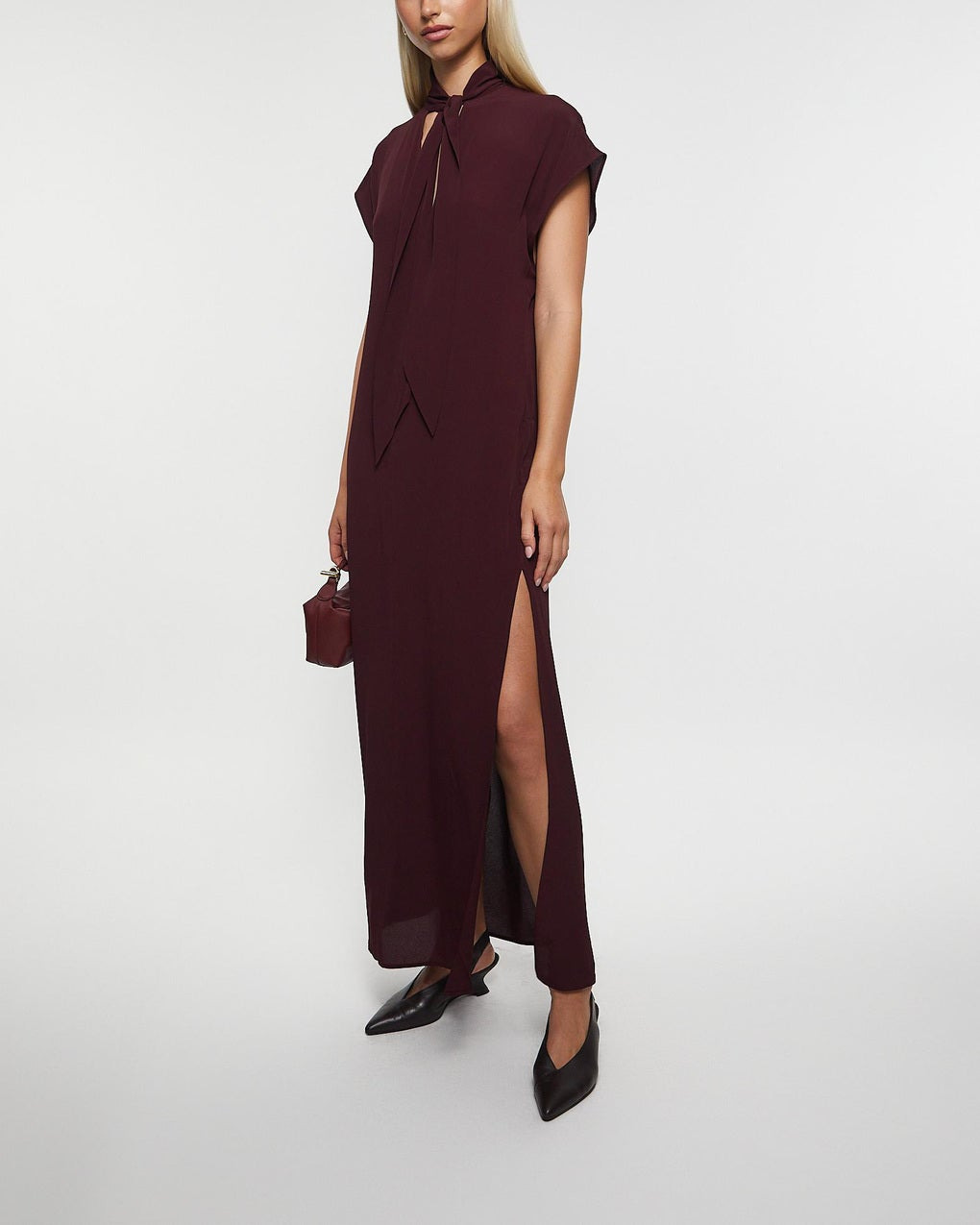 Dress Long Tie-Neck Burgundy - 3