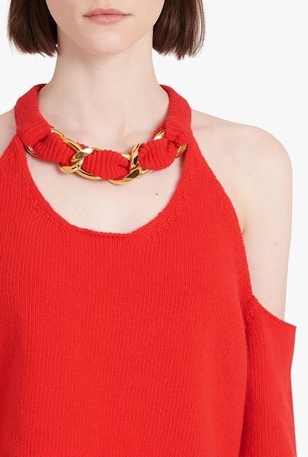 Cropped red knit sweater - 6