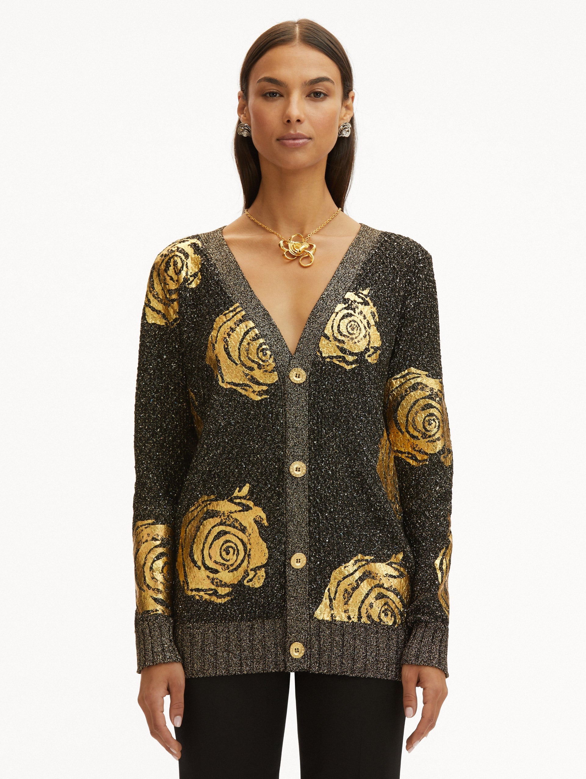 GOLD FOIL ENGLISH ROSE CARDIGAN - 2
