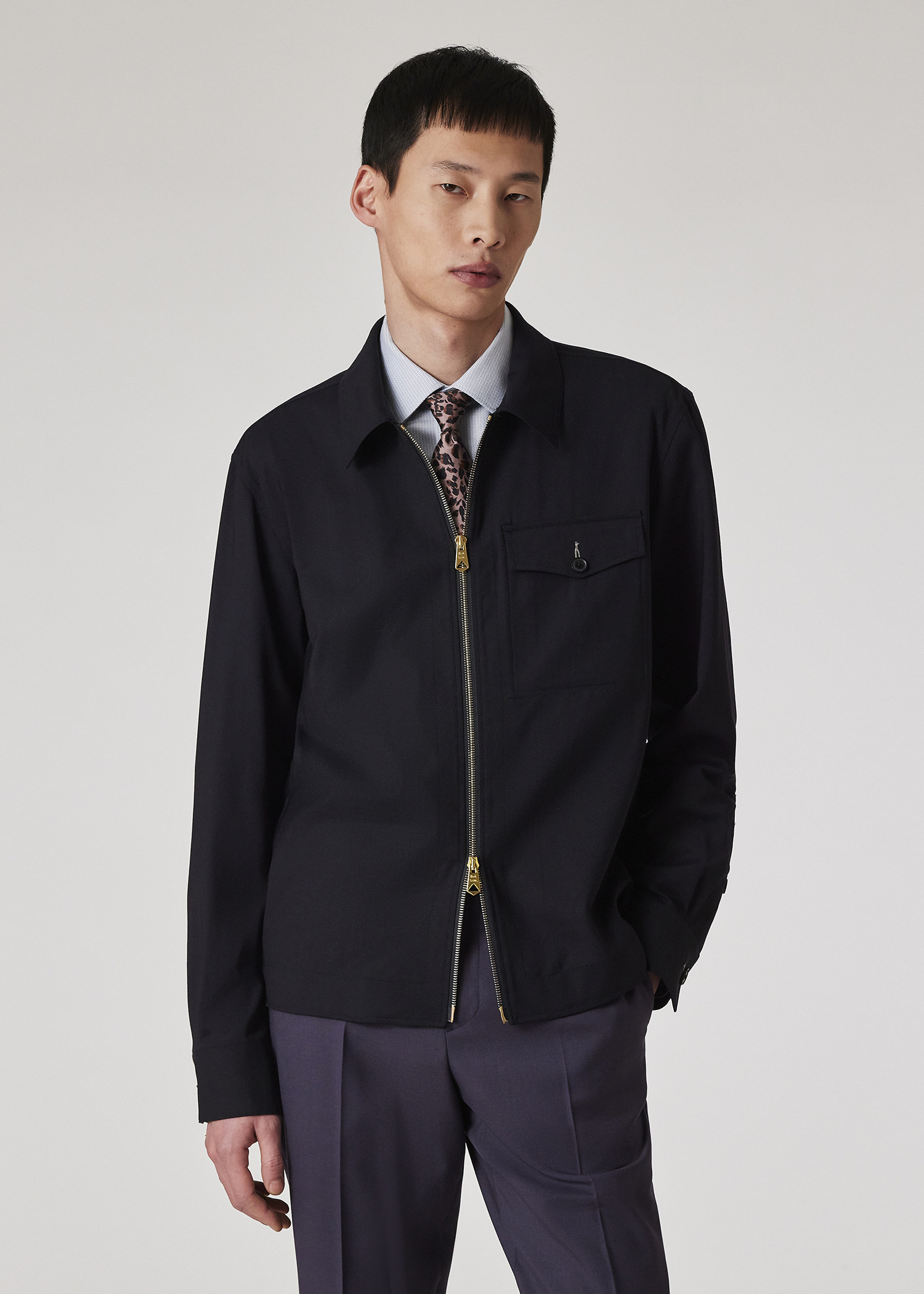Dark Navy Bi-Stretch Wool Zip Jacket - 5