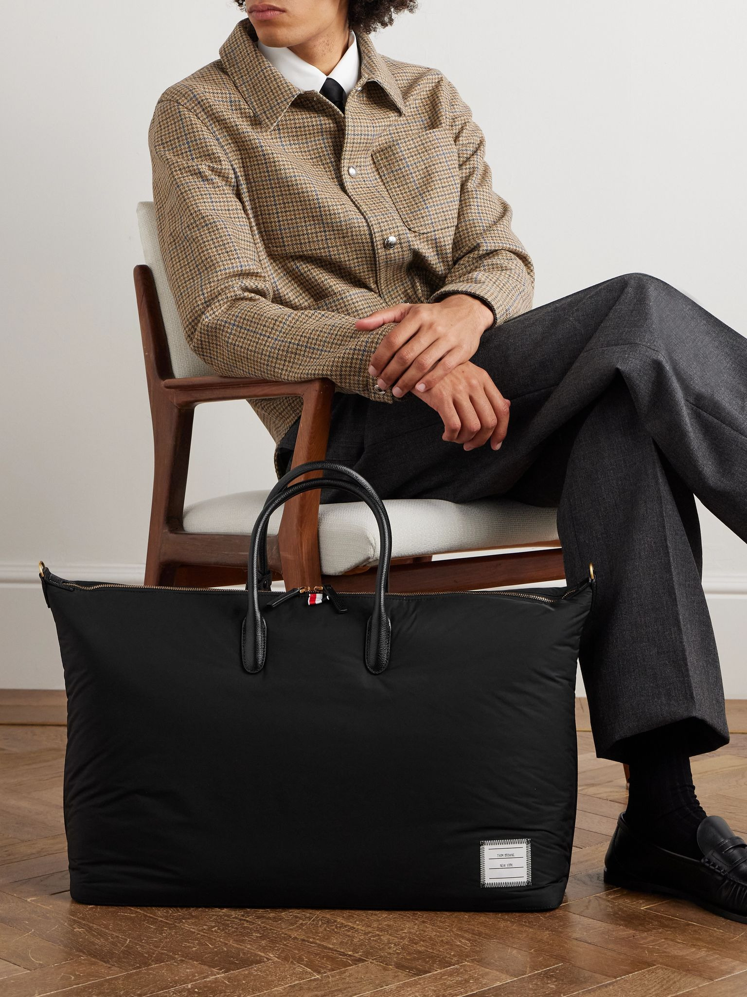 Leather-Trimmed Padded Shell Weekend Bag Black - 2