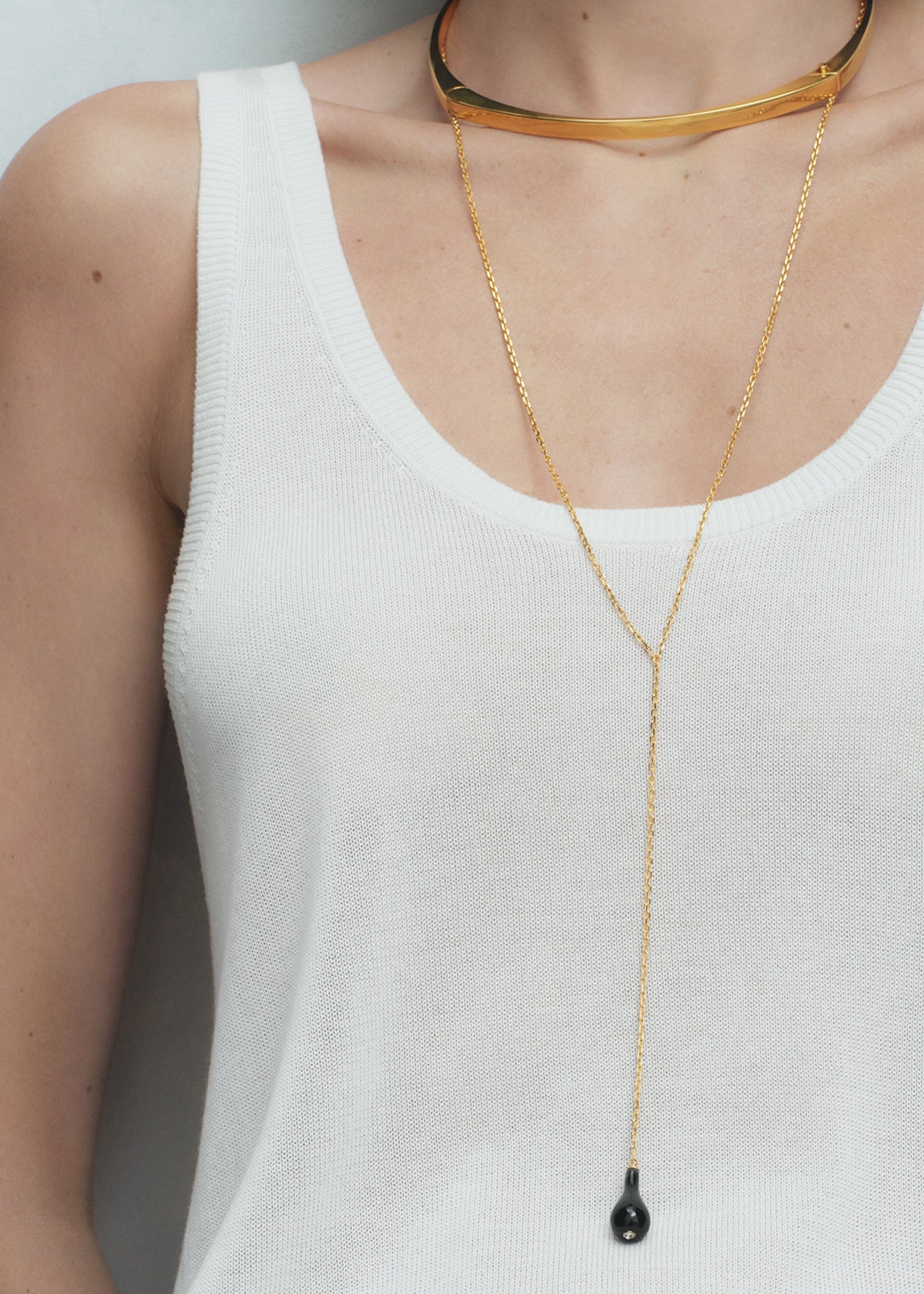 Onyx drop necklace black/gold - 2