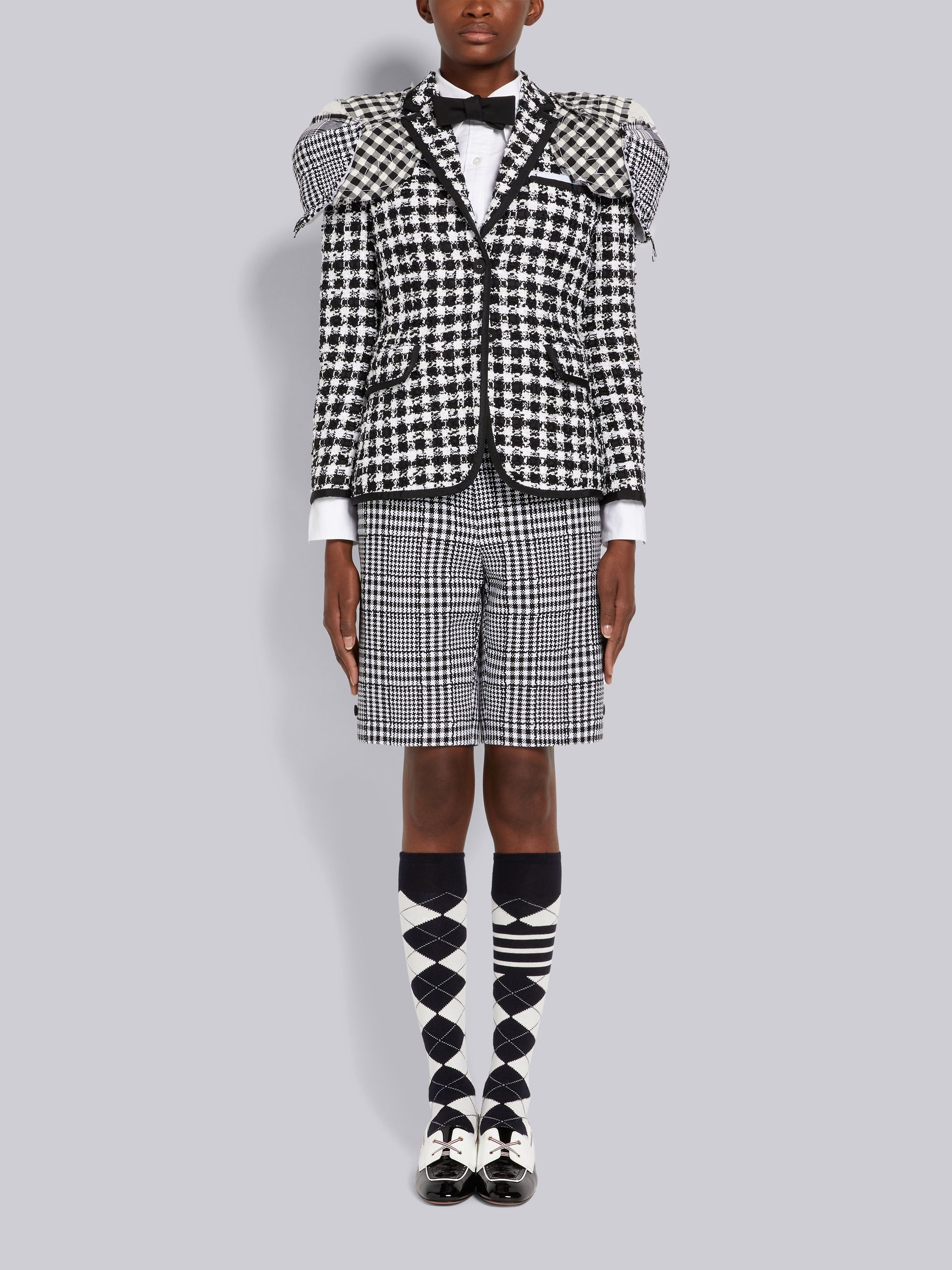 Black and White Large Gingham Summer Tweed Backstrap Bermuda Short - 4