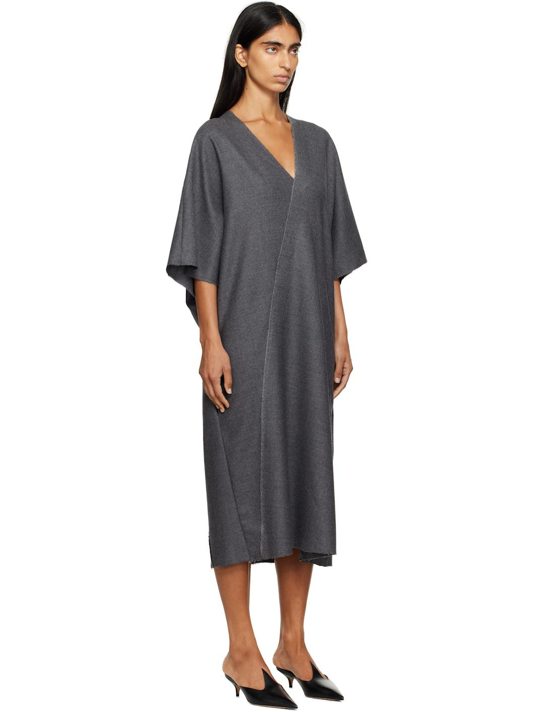 Gray Raw Edge Midi Dress - 2