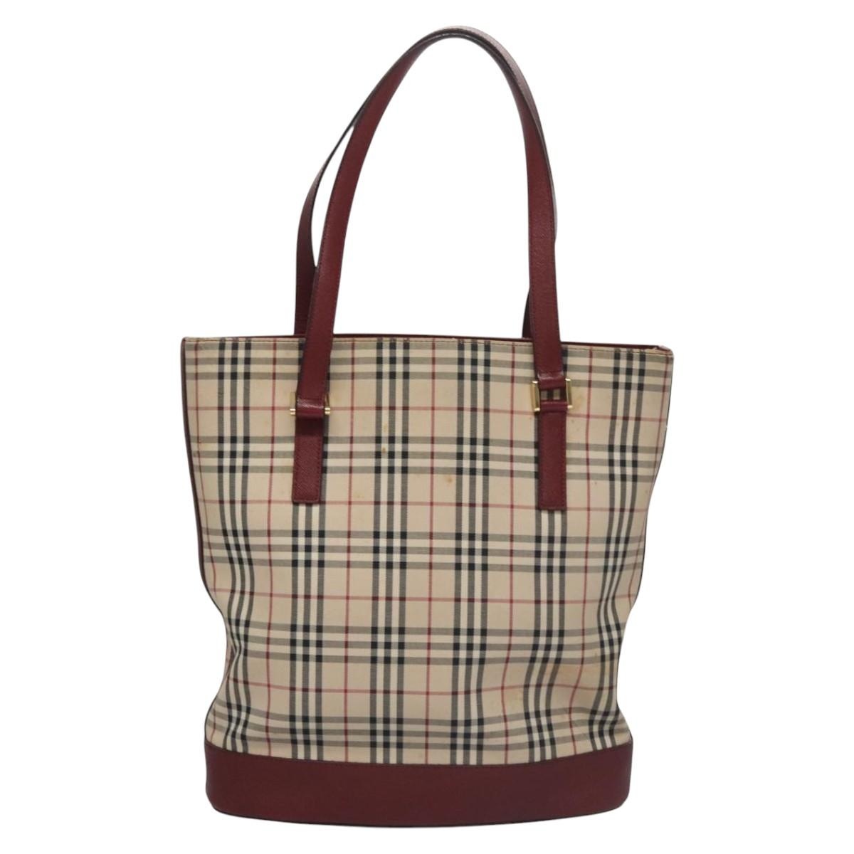 Burberry Nova Check Tote Bag Canvas Leather Beige Red Gold - 3