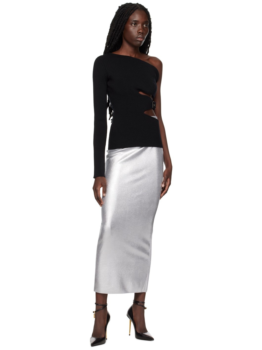 Silver Viscose Midi Skirt - 4