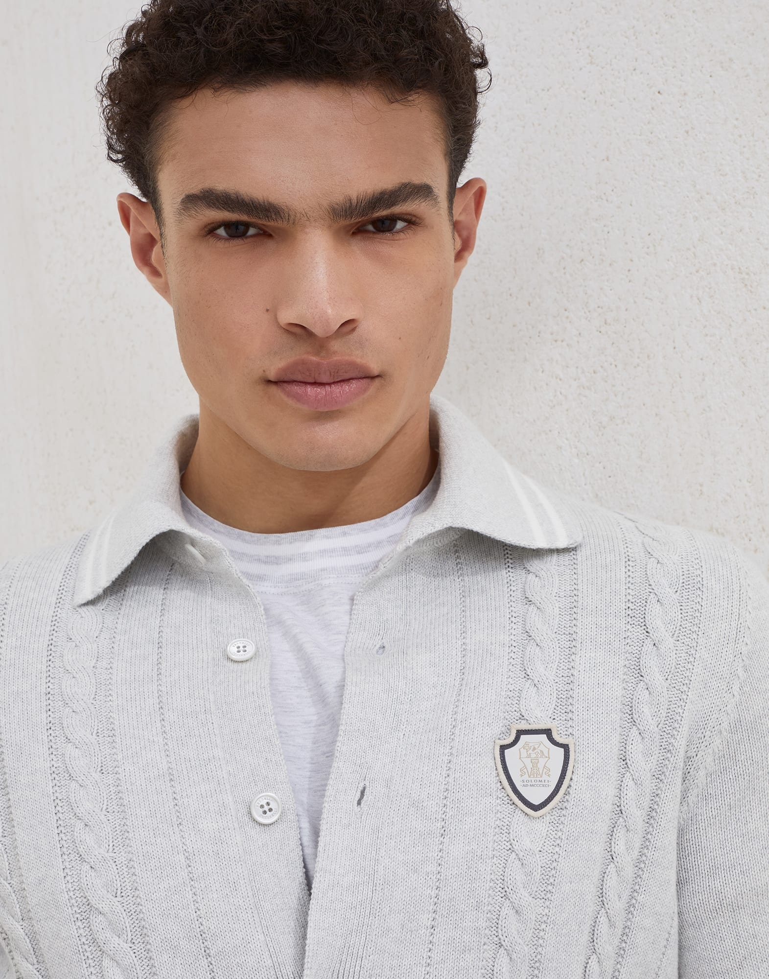 Cotton cable knit shirt with logo - 3