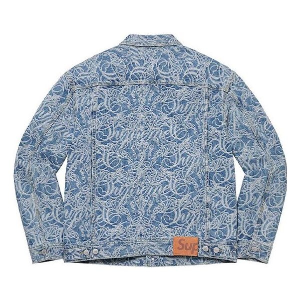 Supreme Script Jacquard Denim Trucker Jacket 'Teal White' SUP-FW22-723 - 2