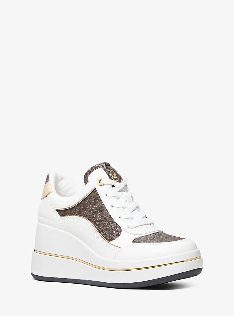 Emmy Signature Logo and Leather Wedge Trainer - 1