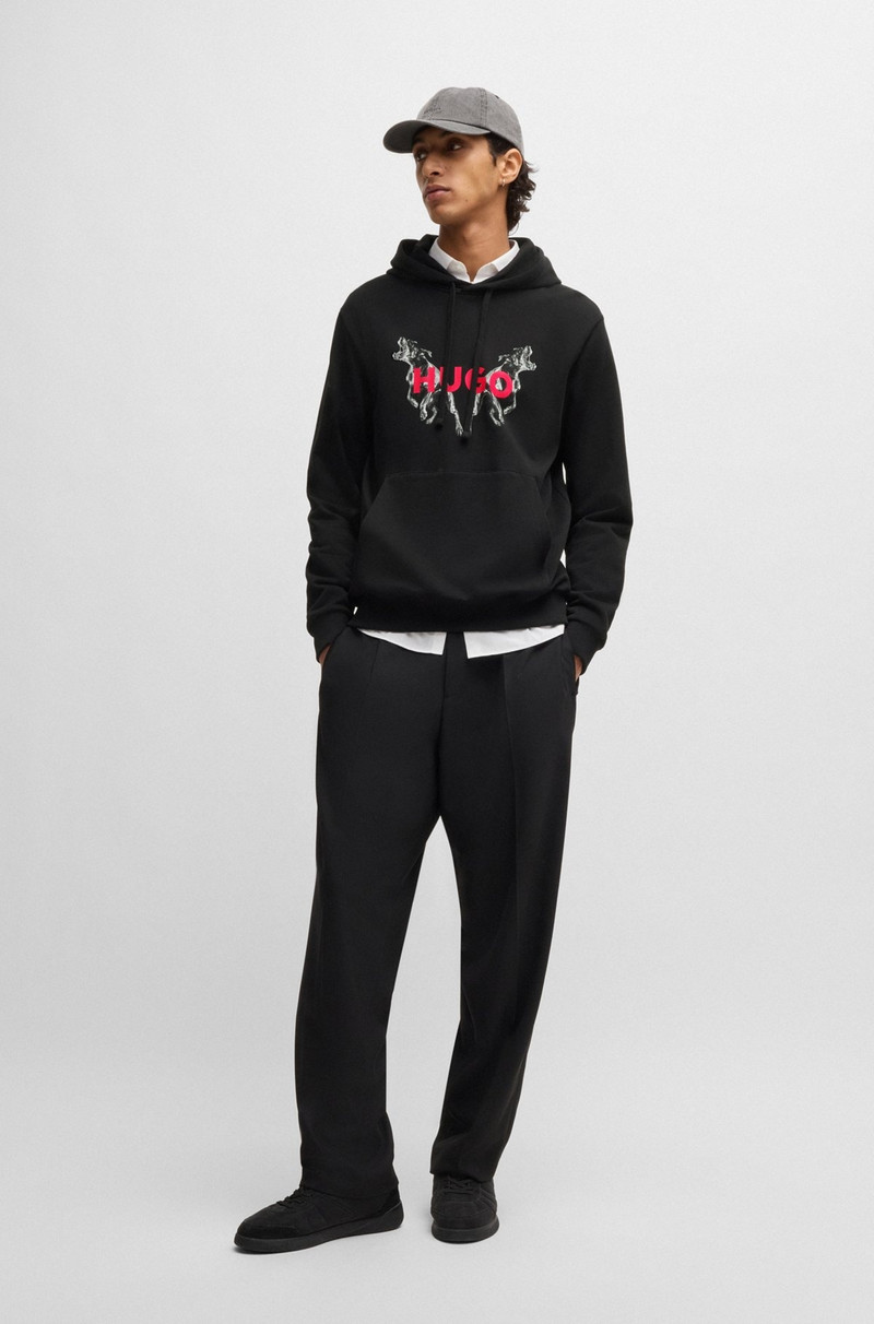 HUGO COTTON-TERRY HOODIE WITH ANIMAL GRAPHIC PRINTS outlook